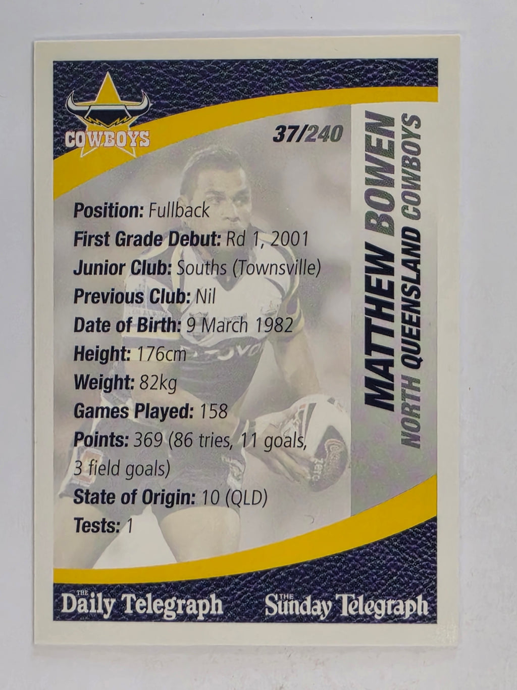 NRL 2008 Daily Telegraph | #037 | Matthew Bowen | North Queensland Cowboys