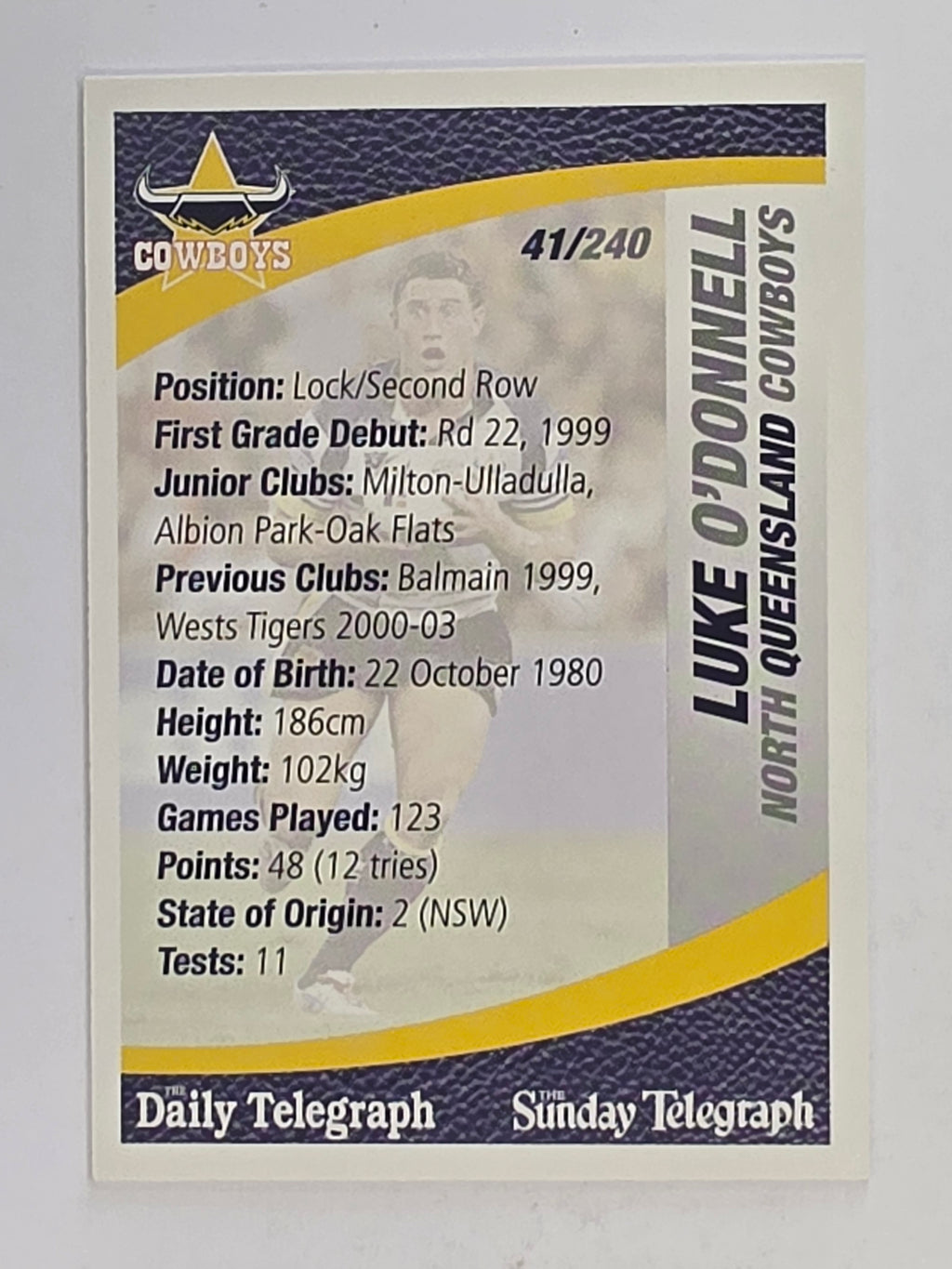 NRL 2008 Daily Telegraph | #041 | Luke O'Donnell | North Queensland Cowboys