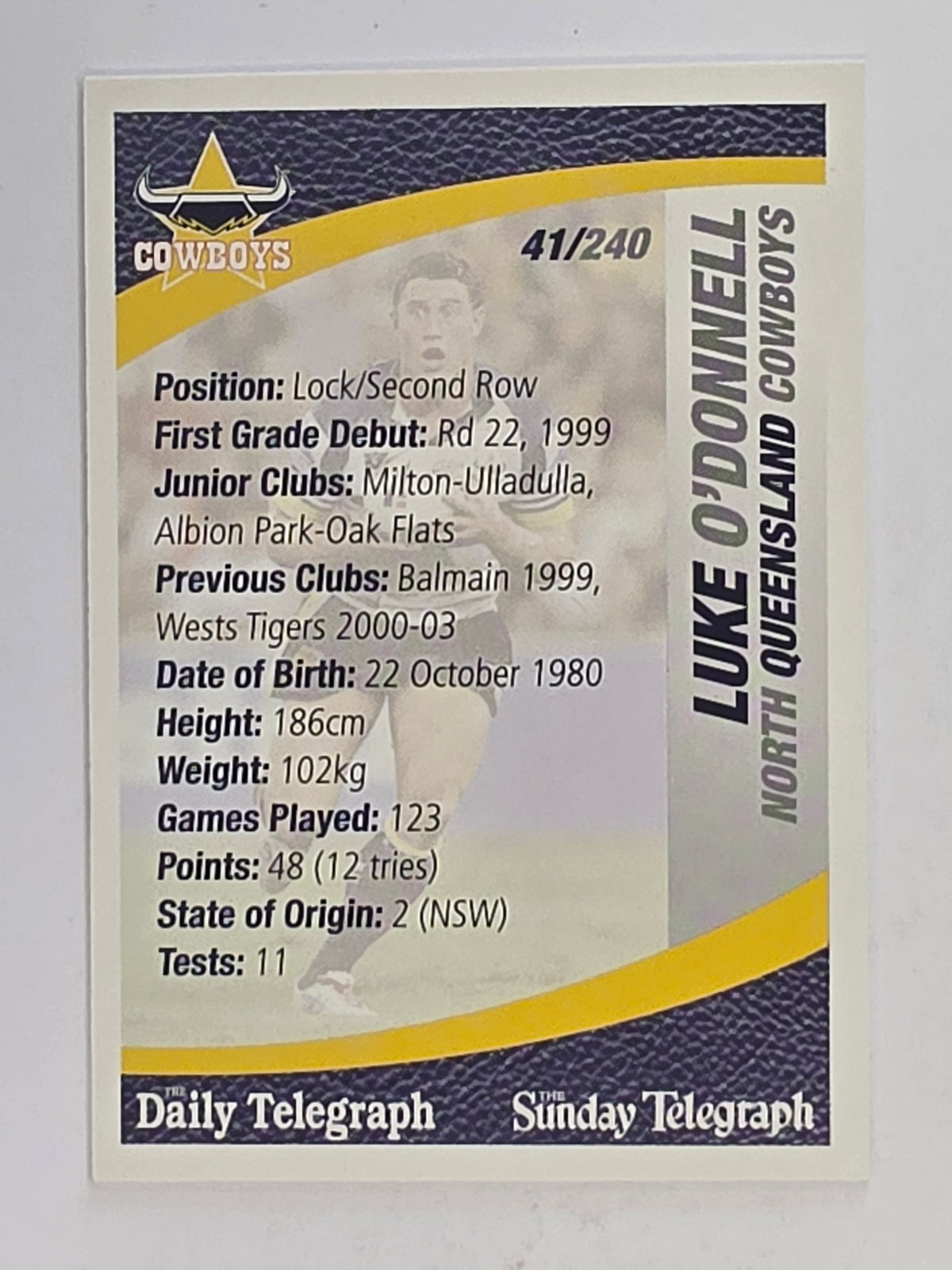 NRL 2008 Daily Telegraph | #041 | Luke O'Donnell | North Queensland Cowboys