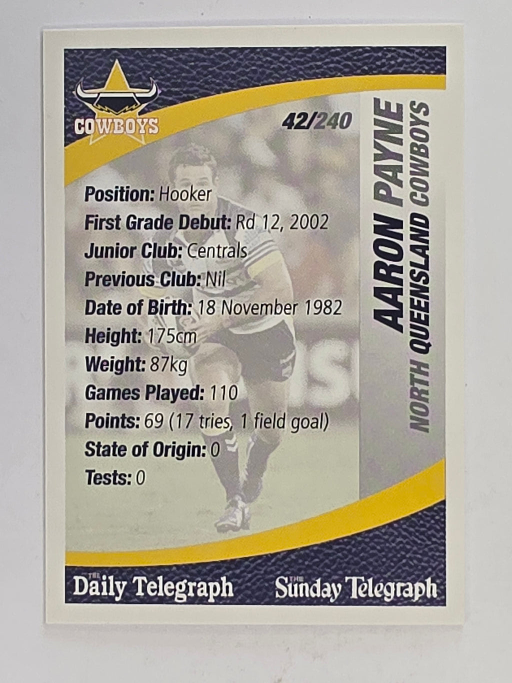 NRL 2008 Daily Telegraph | #042 | Aaron Payne | North Queensland Cowboys