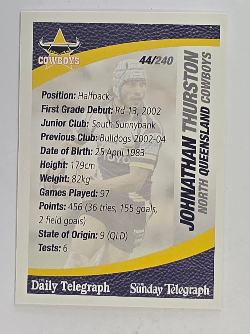 NRL 2008 Daily Telegraph | #044 | Johnathan Thurston | North Queensland Cowboys