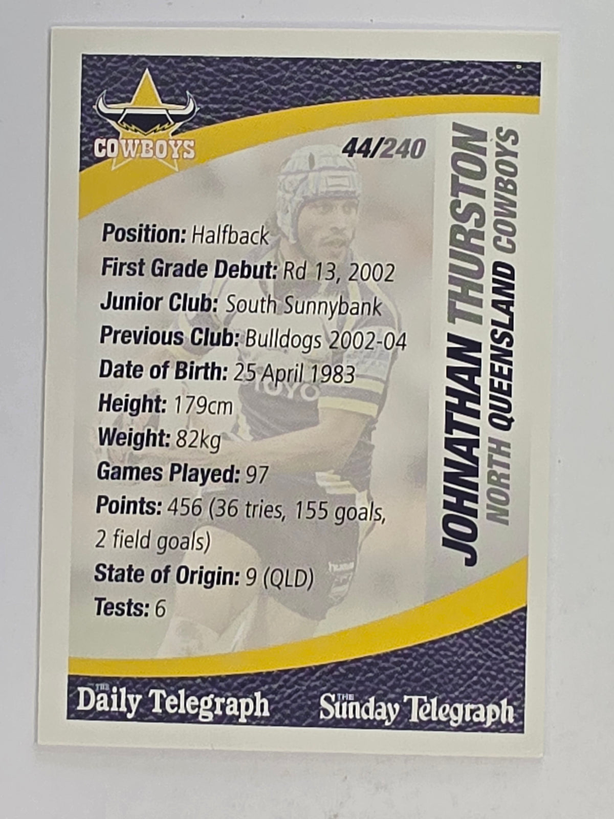 NRL 2008 Daily Telegraph | #044 | Johnathan Thurston | North Queensland Cowboys