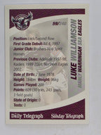 NRL 2008 Daily Telegraph | #059 | Luke Williamson | Manly Warringah Sea Eagles