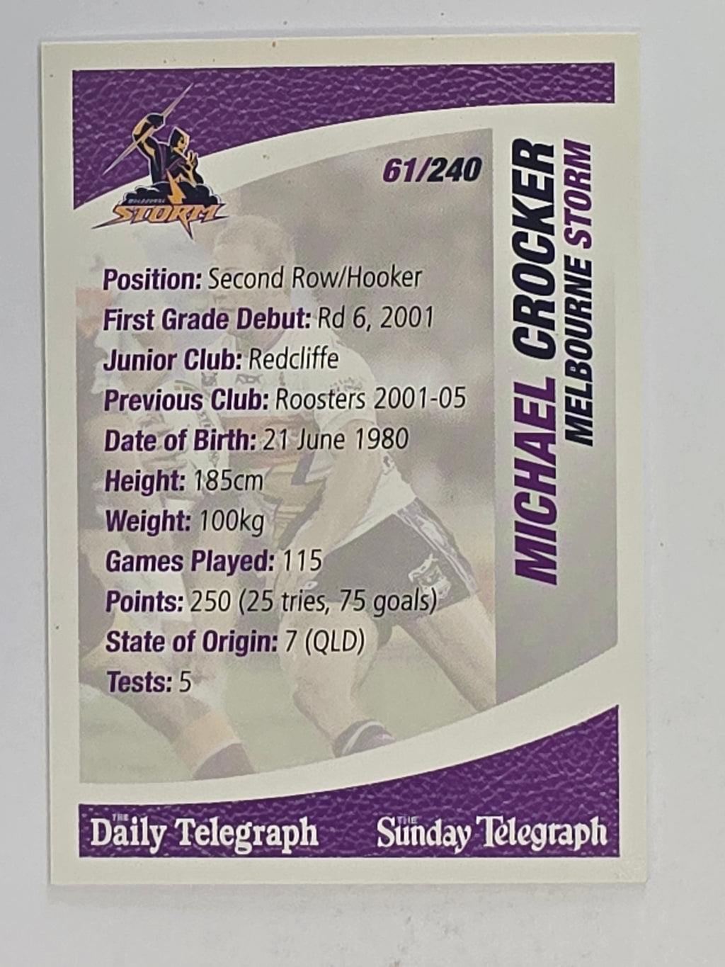 NRL 2008 Daily Telegraph | #061 | Michael Crocker | Melbourne Storm
