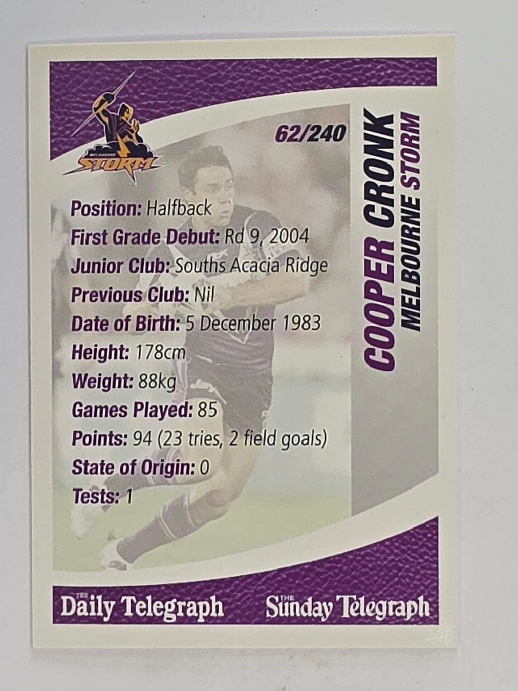 NRL 2008 Daily Telegraph | #062 | Cooper Cronk | Melbourne Storm
