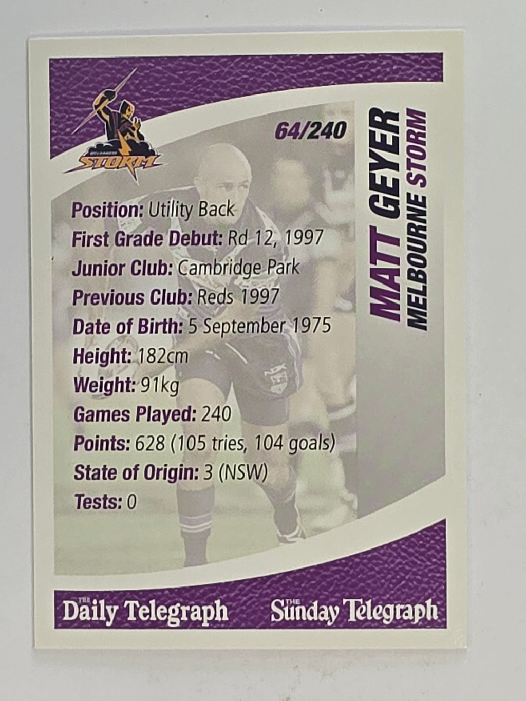 NRL 2008 Daily Telegraph | #064 | Matt Geyer | Melbourne Storm