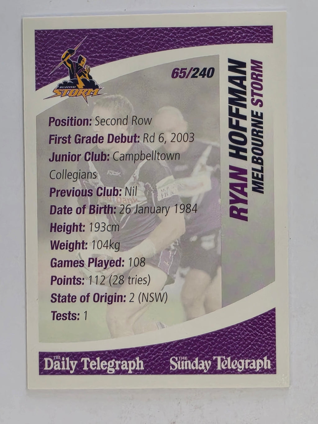 NRL 2008 Daily Telegraph | #065 | Ryan Hoffman | Melbourne Storm