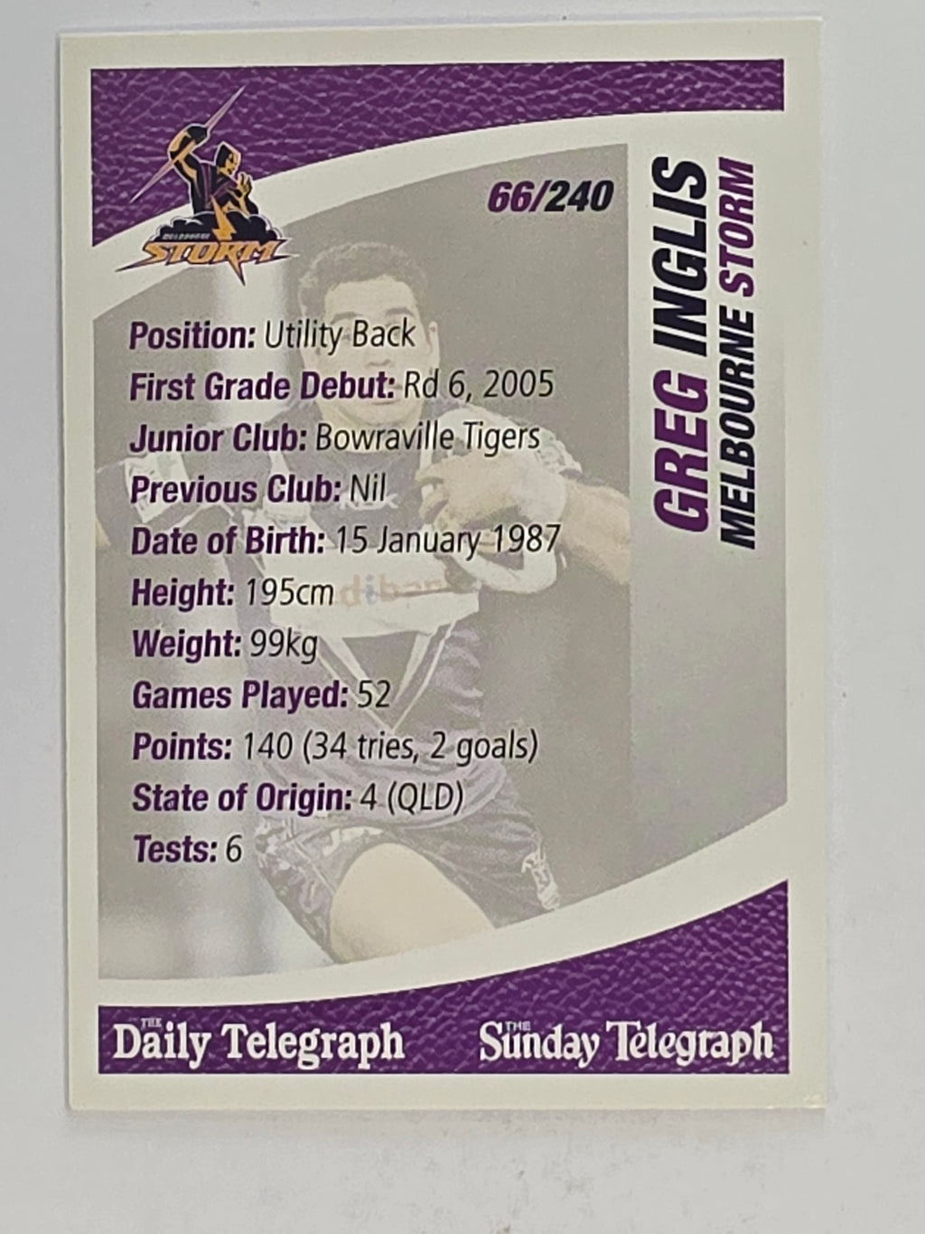 NRL 2008 Daily Telegraph | #066 | Greg Inglis | Melbourne Storm