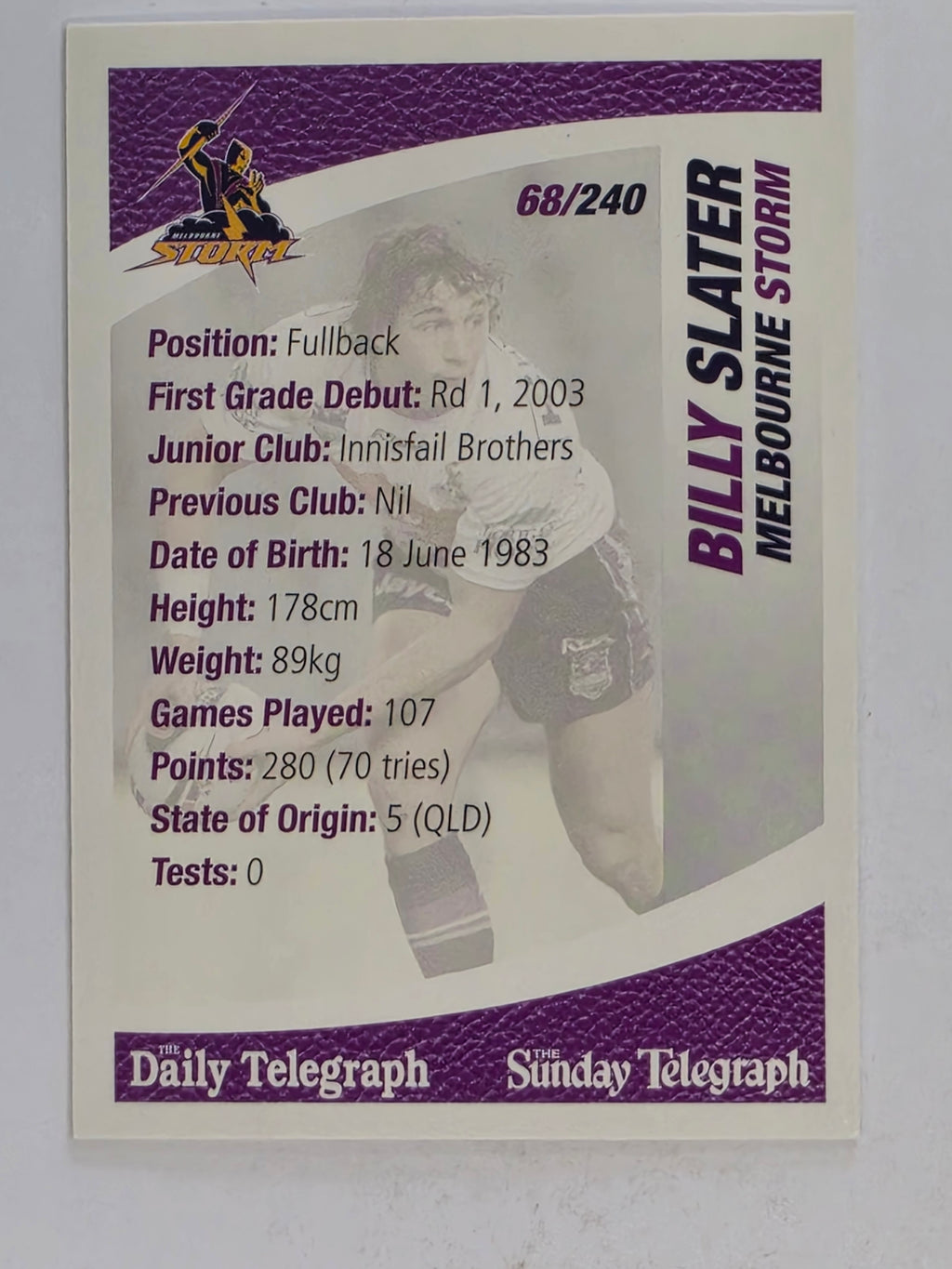 NRL 2008 Daily Telegraph | #068 | Billy Slater | Melbourne Storm