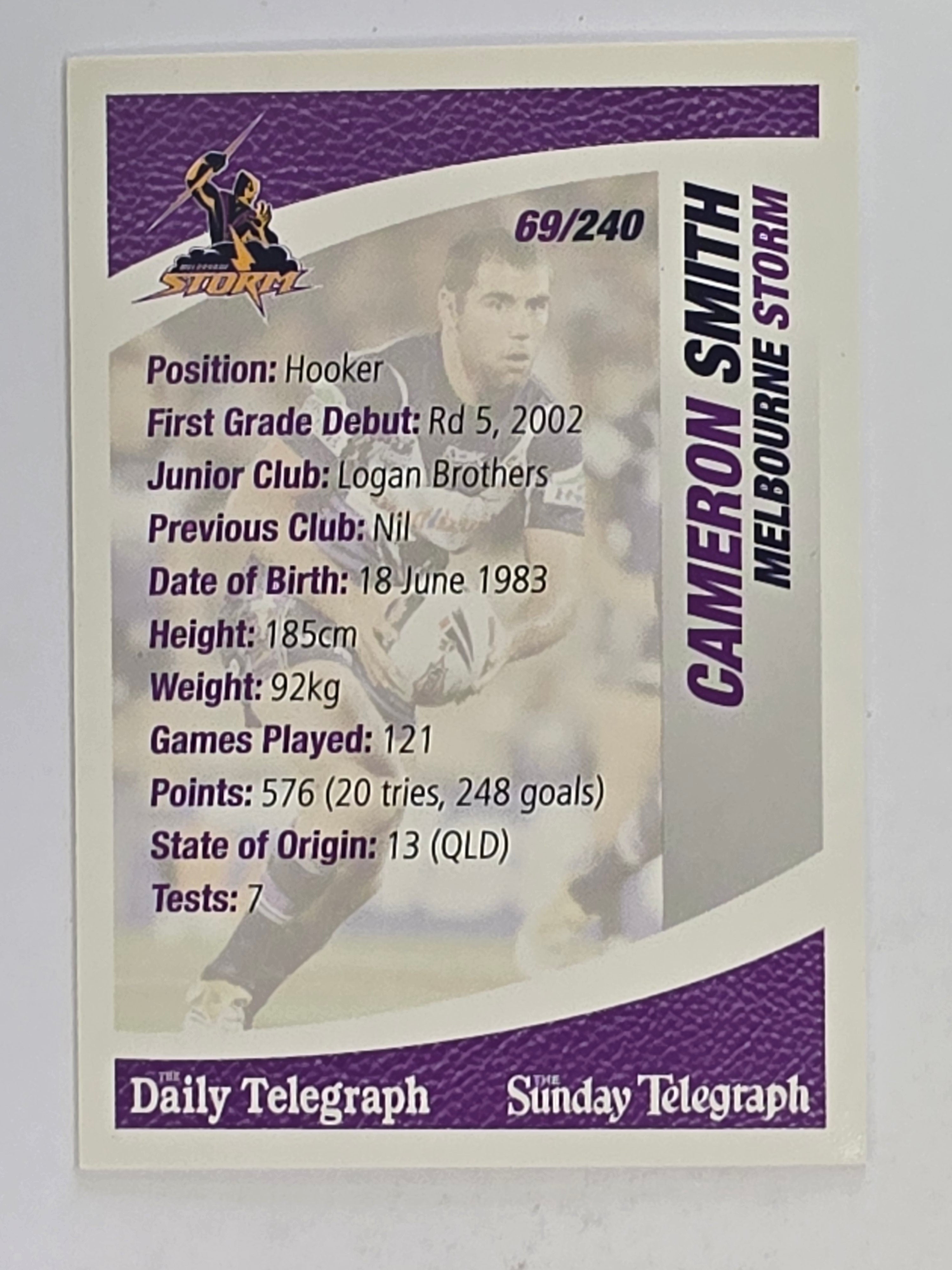 NRL 2008 Daily Telegraph | #069 | Cameron Smith | Melbourne Storm