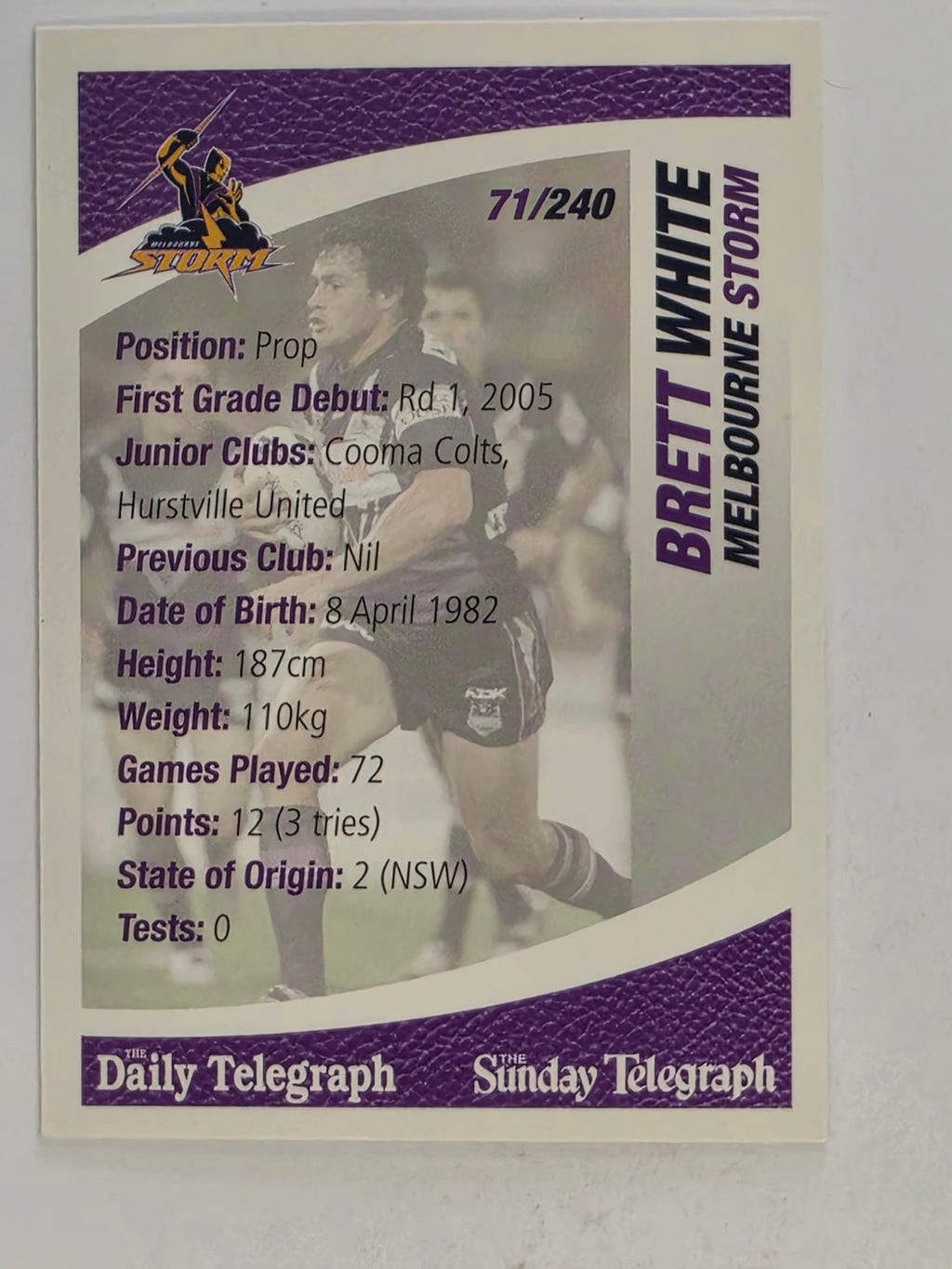 NRL 2008 Daily Telegraph | #071 | Brett White | Melbourne Storm