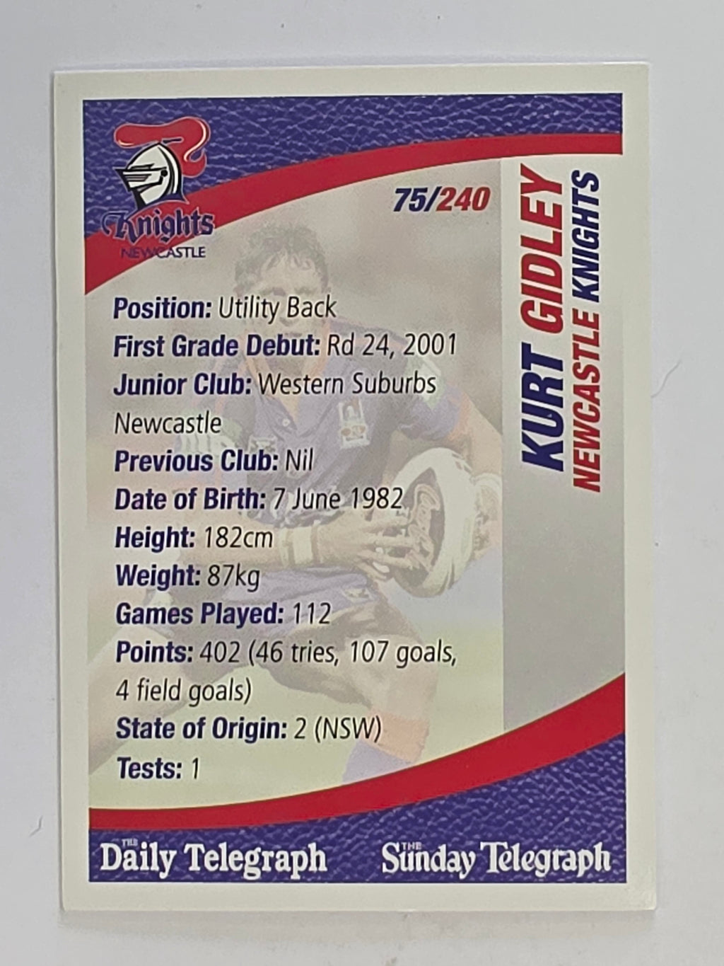 NRL 2008 Daily Telegraph | #075 | Kurt Gidley | Newcastle Knights
