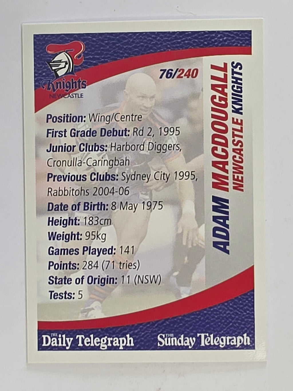 NRL 2008 Daily Telegraph | #076 | Adam MacDougall | Newcastle Knights