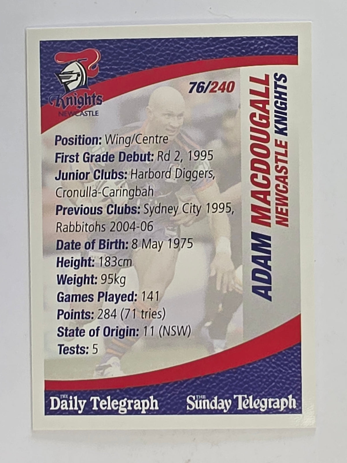 NRL 2008 Daily Telegraph | #076 | Adam MacDougall | Newcastle Knights