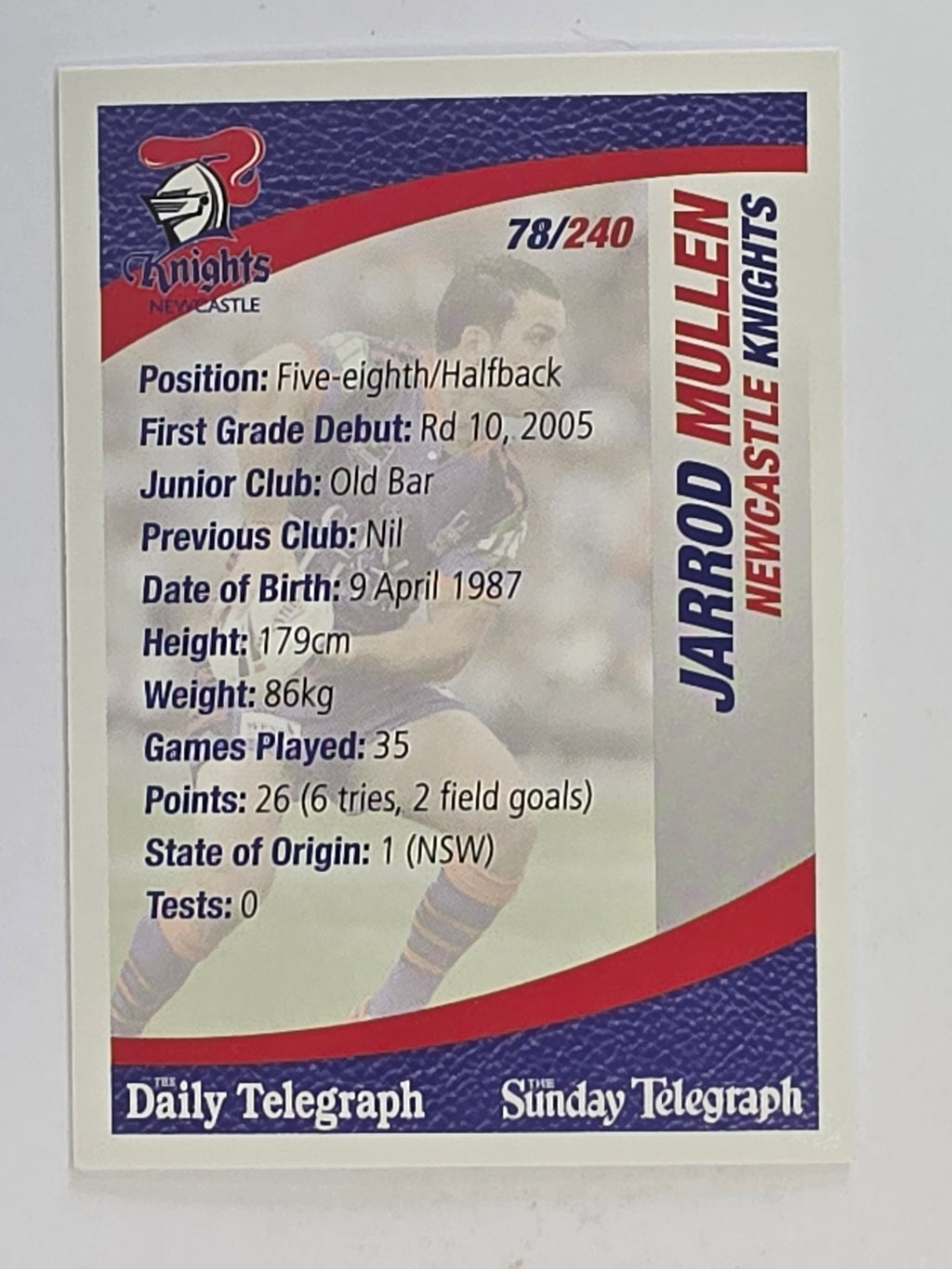 NRL 2008 Daily Telegraph | #078 | Jarrod Mullen | Newcastle Knights