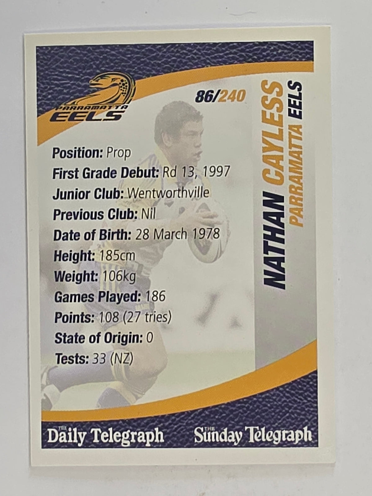NRL 2008 Daily Telegraph | #086 | Nathan Cayless | Parramatta Eels