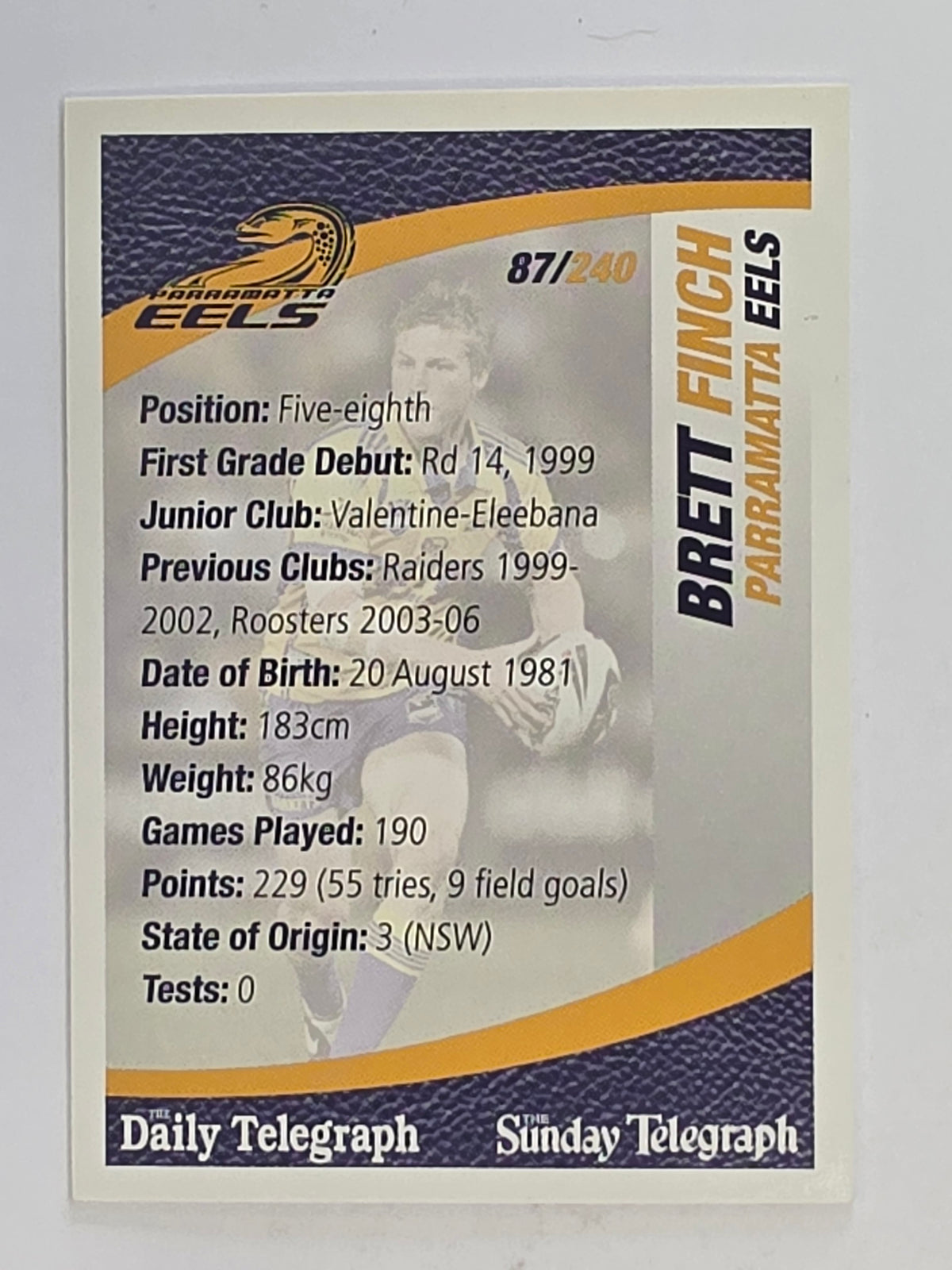 NRL 2008 Daily Telegraph | #087 | Brett Finch | Parramatta Eels