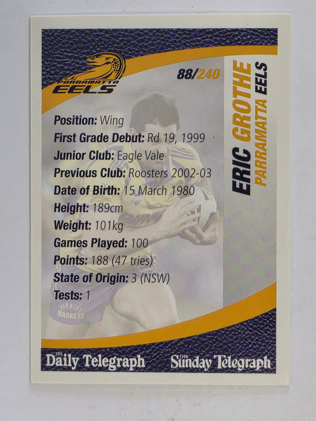 NRL 2008 Daily Telegraph | #088 | Eric Grothe | Parramatta Eels