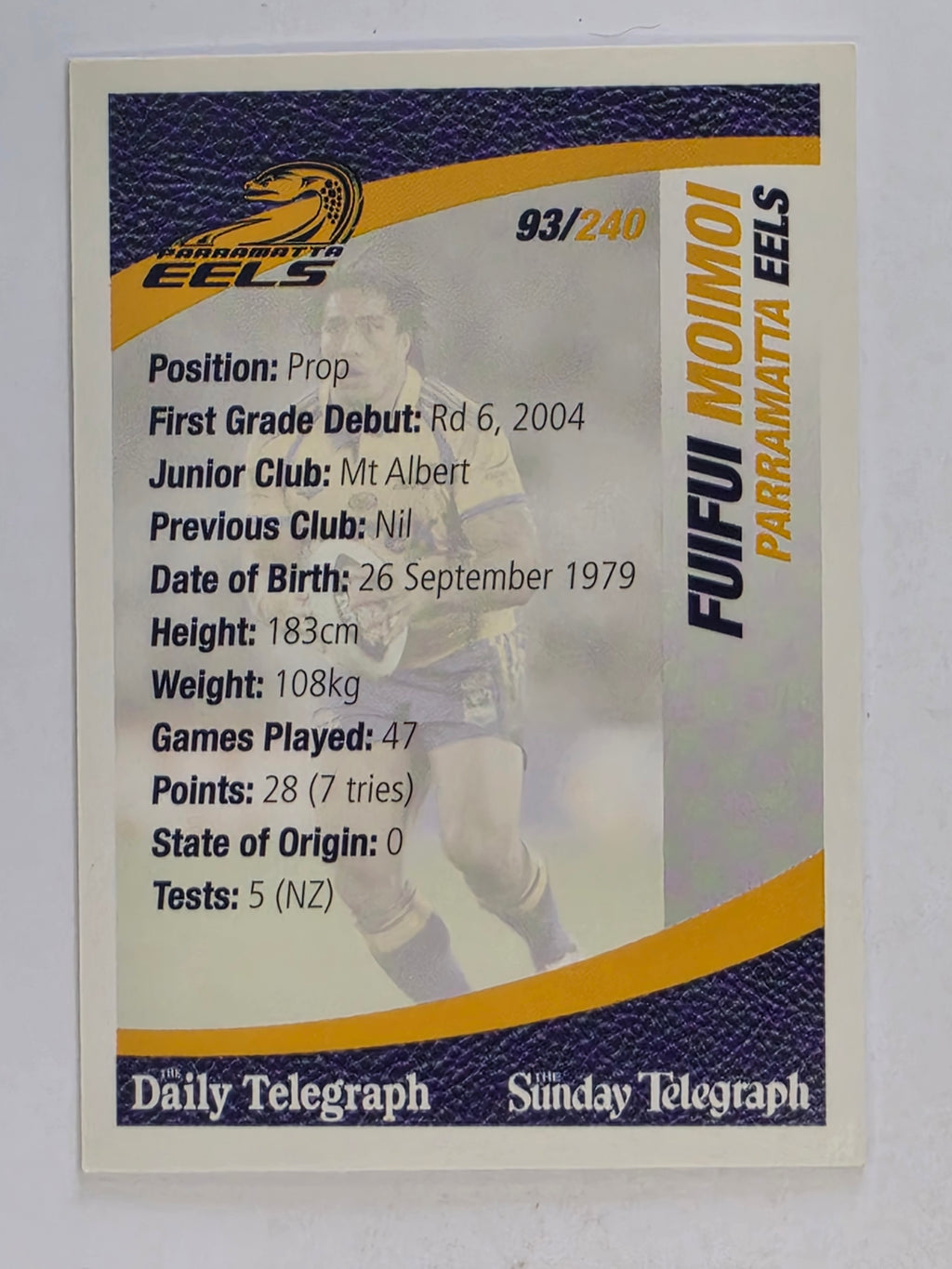 NRL 2008 Daily Telegraph | #093 | Fuifui Moimoi | Parramatta Eels