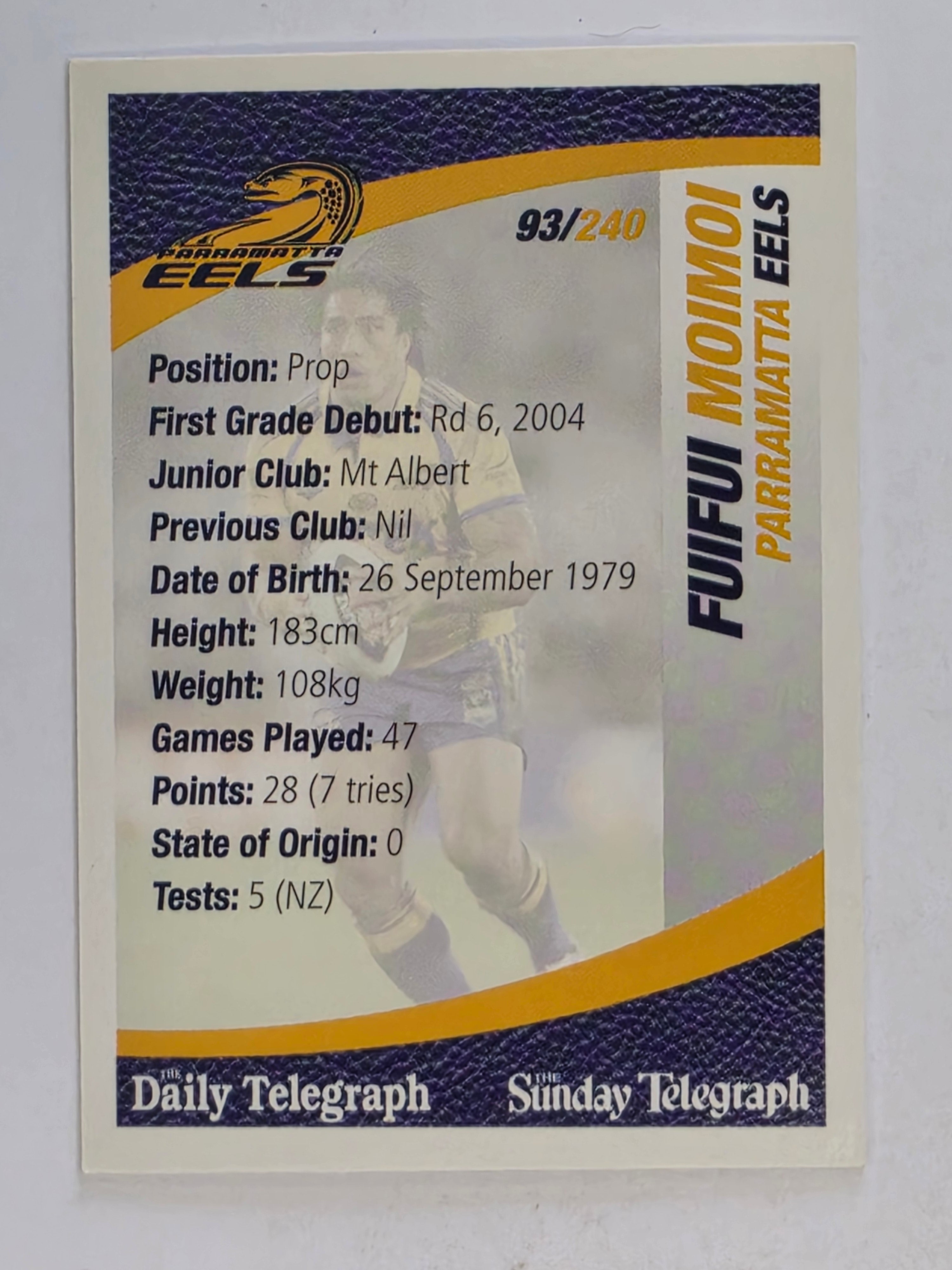 NRL 2008 Daily Telegraph | #093 | Fuifui Moimoi | Parramatta Eels