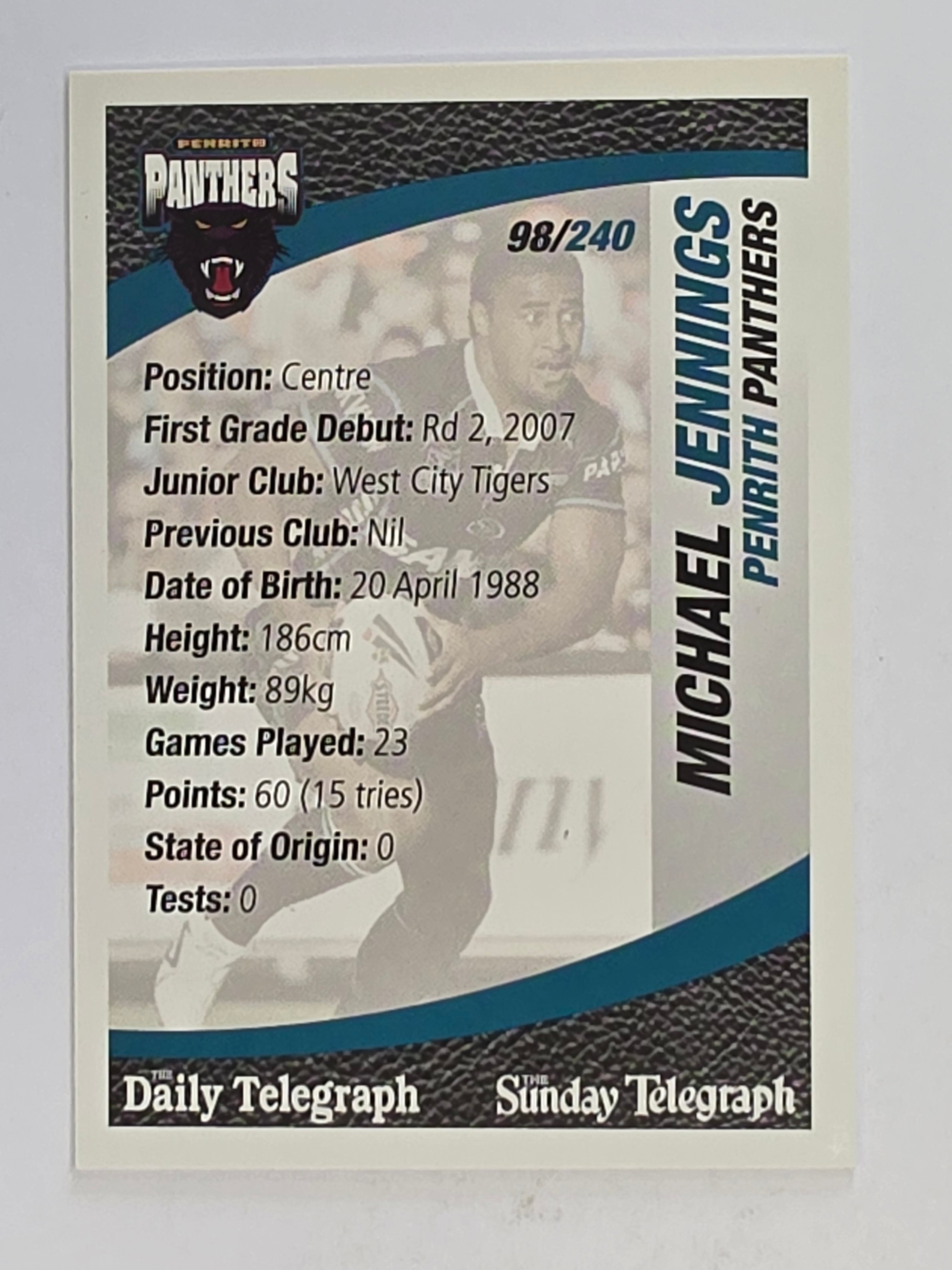 NRL 2008 Daily Telegraph | #098 | Michael Jennings | Penrith Panthers
