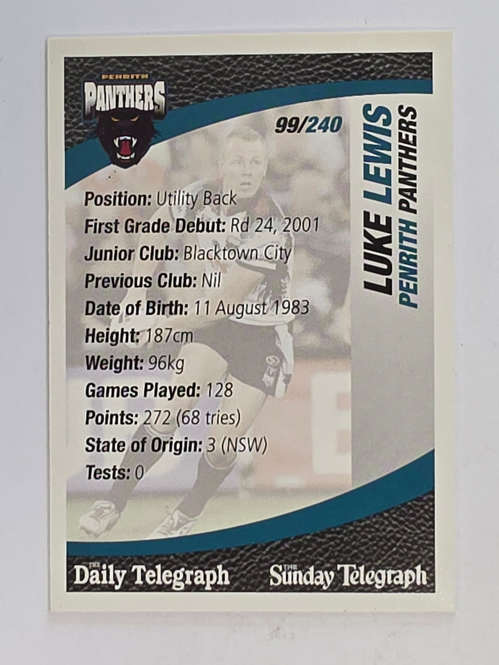 NRL 2008 Daily Telegraph | #099 | Luke Lewis | Penrith Panthers