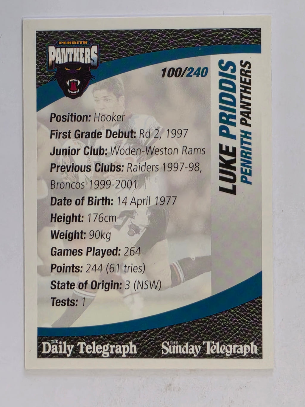 NRL 2008 Daily Telegraph | #100 | Luke Priddis | Penrith Panthers