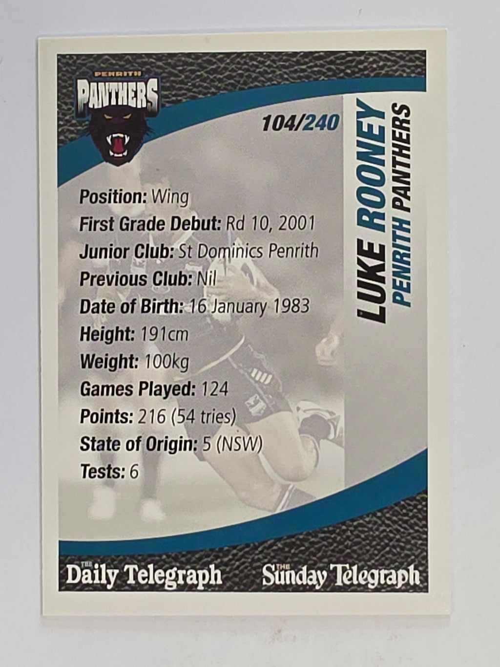 NRL 2008 Daily Telegraph | #104 | Luke Rooney | Penrith Panthers