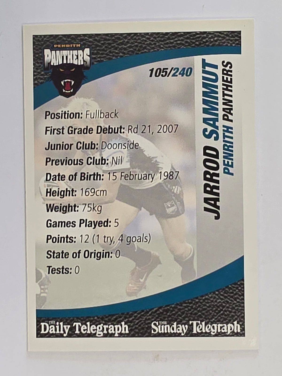 NRL 2008 Daily Telegraph | #105 | Jarrod Sammut | Penrith Panthers