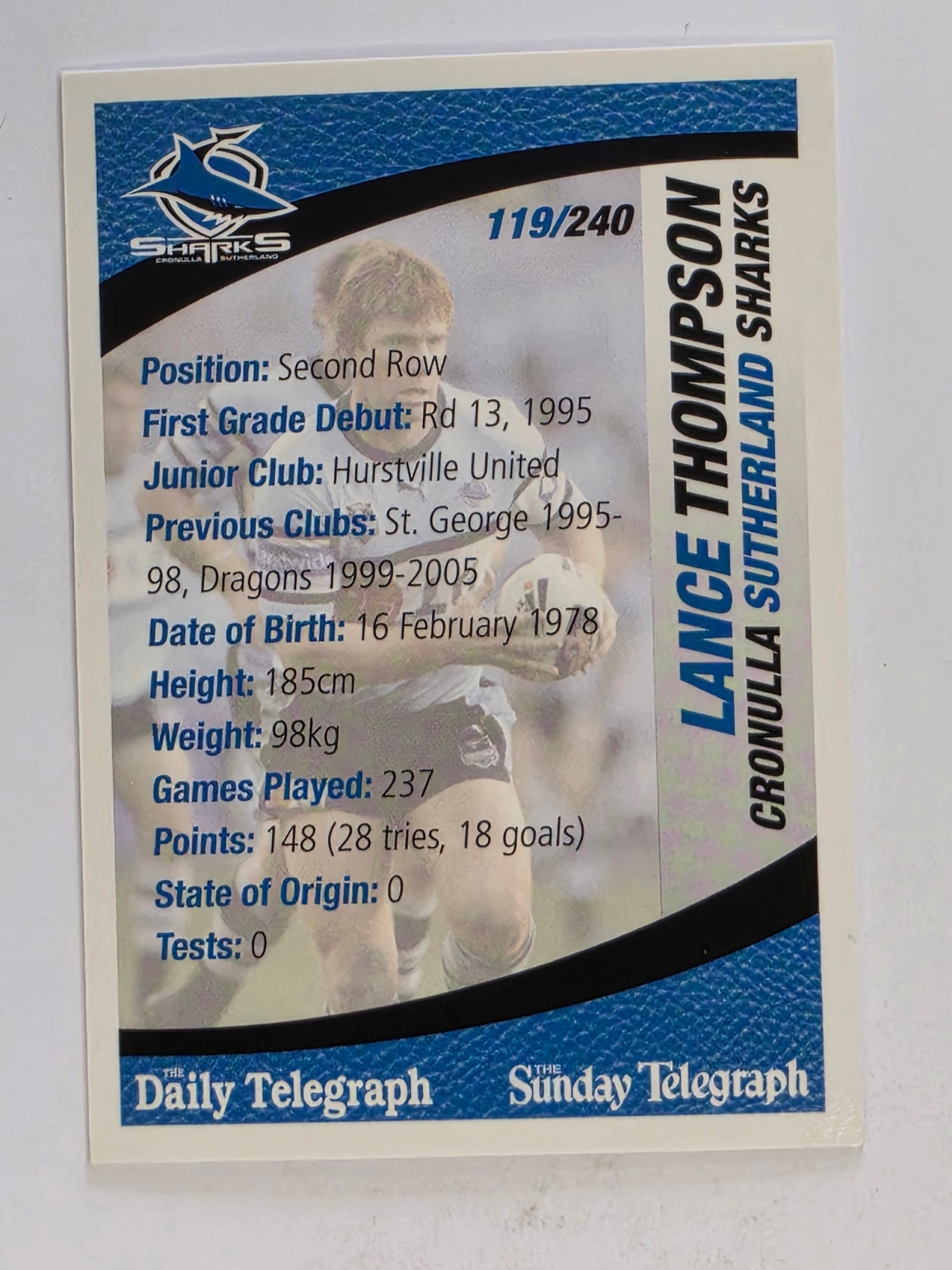 NRL 2008 Daily Telegraph | #119 | Lance Thompson | Cronulla Sutherland Sharks