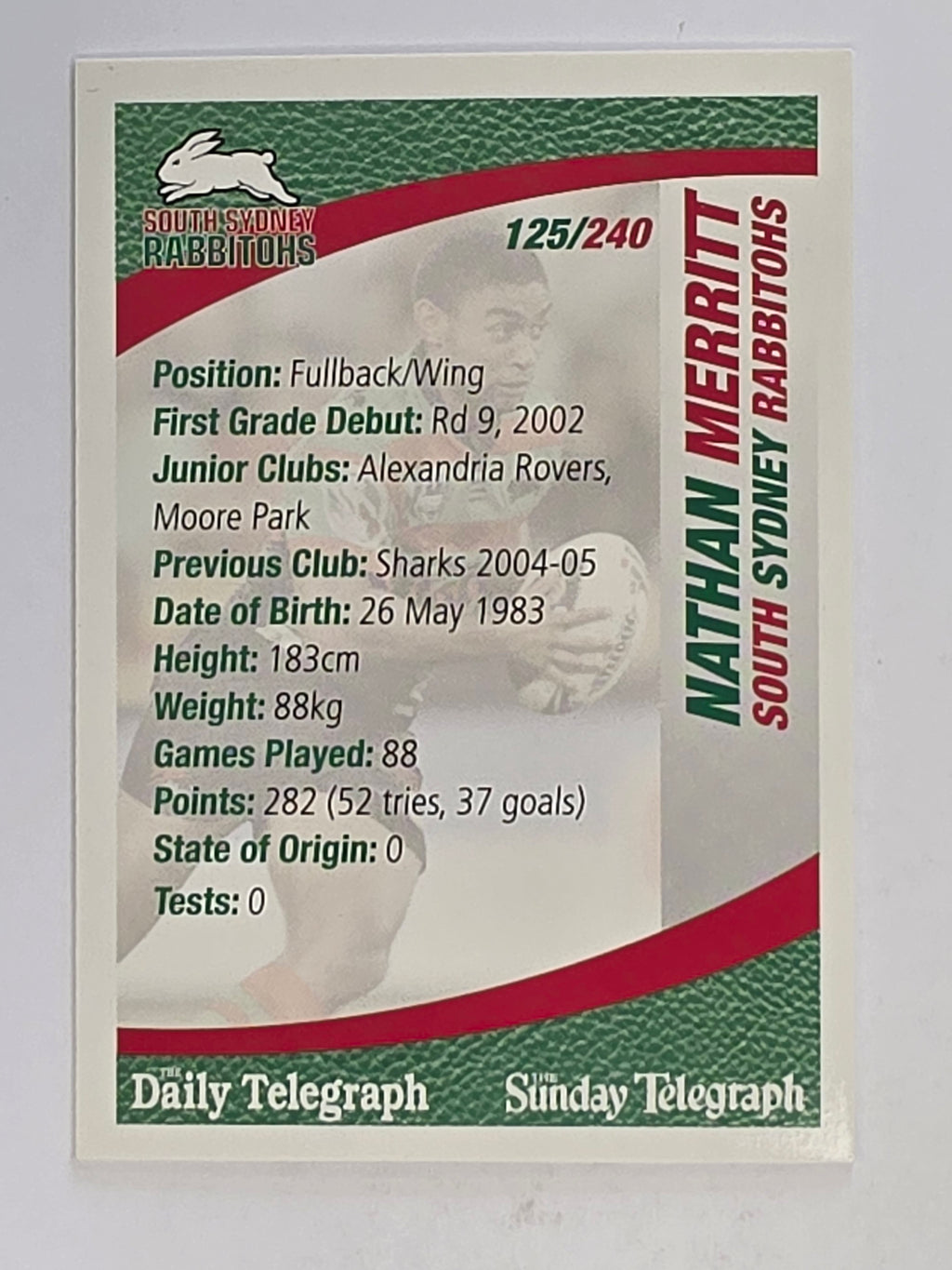 NRL 2008 Daily Telegraph | #125 | Nathan Merritt | South Sydney Rabbitohs