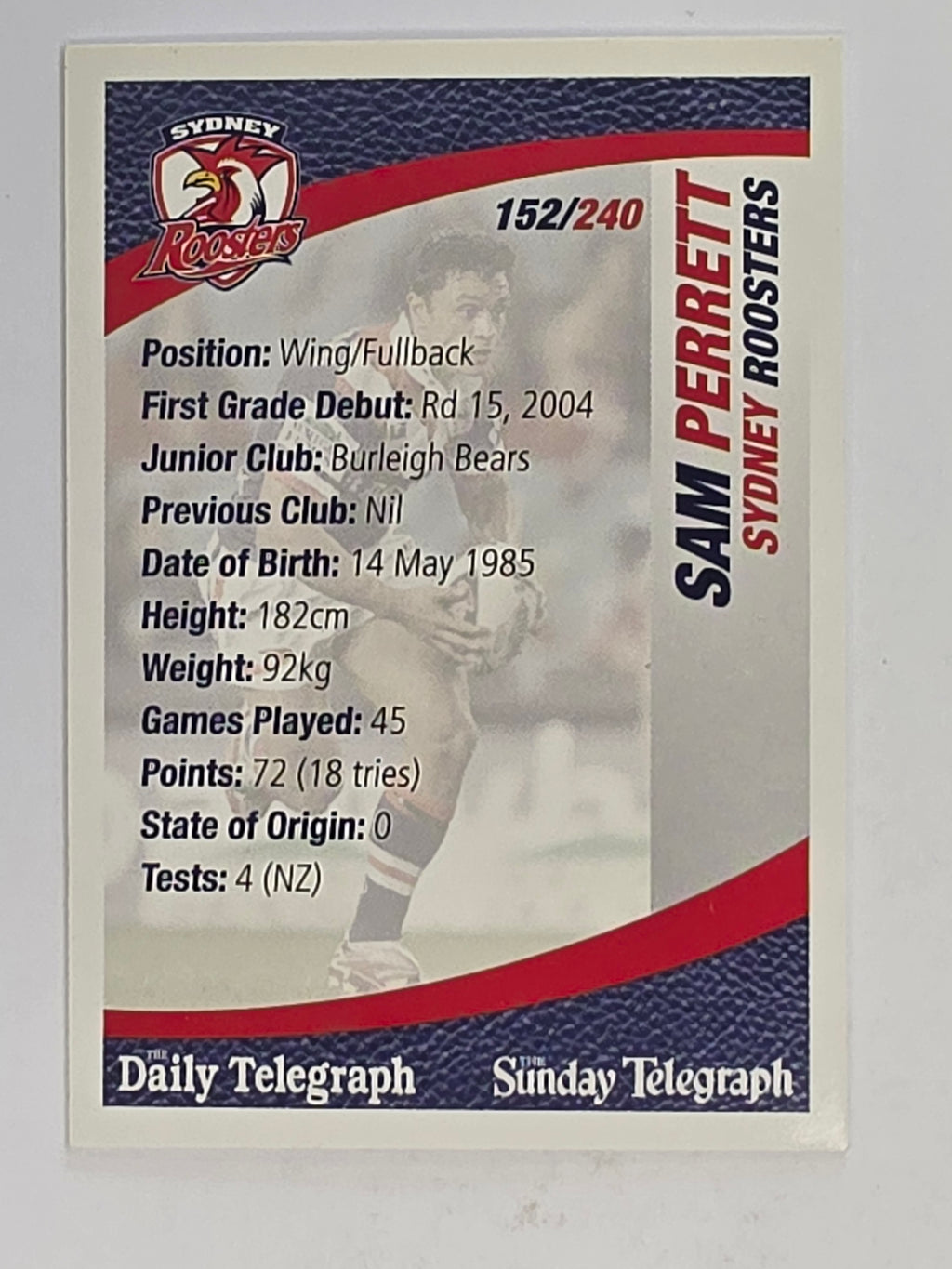 NRL 2008 Daily Telegraph | #152 | Sam Perrett | Sydney Roosters