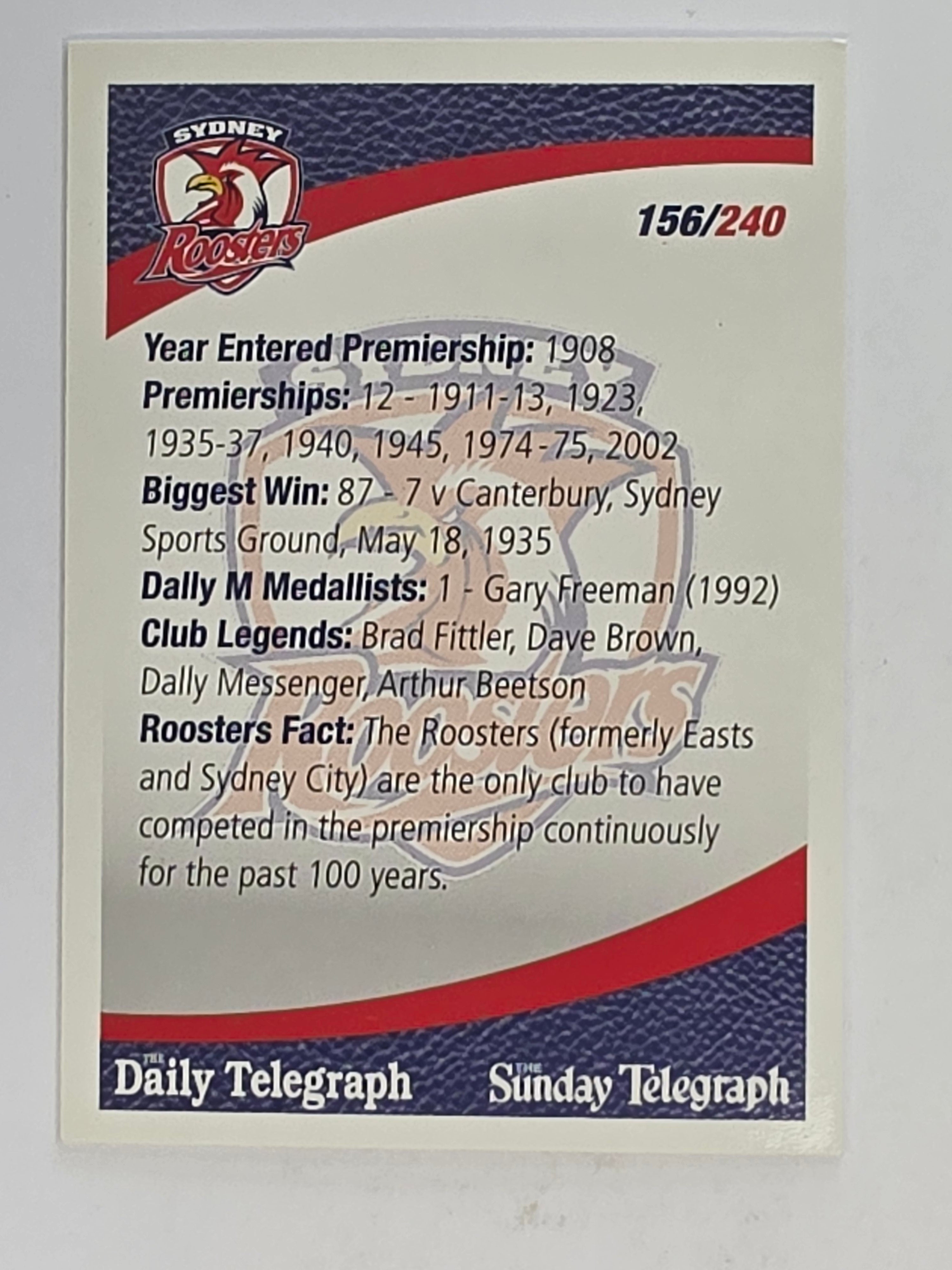 NRL 2008 Daily Telegraph | #156 | Sydney Roosters Logo | Sydney Roosters