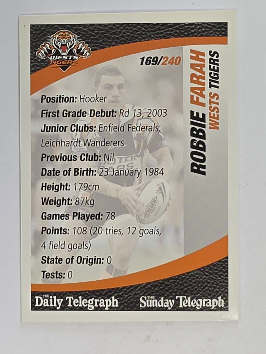 NRL 2008 Daily Telegraph | #169 | Robbie Farah | Wests Tigers