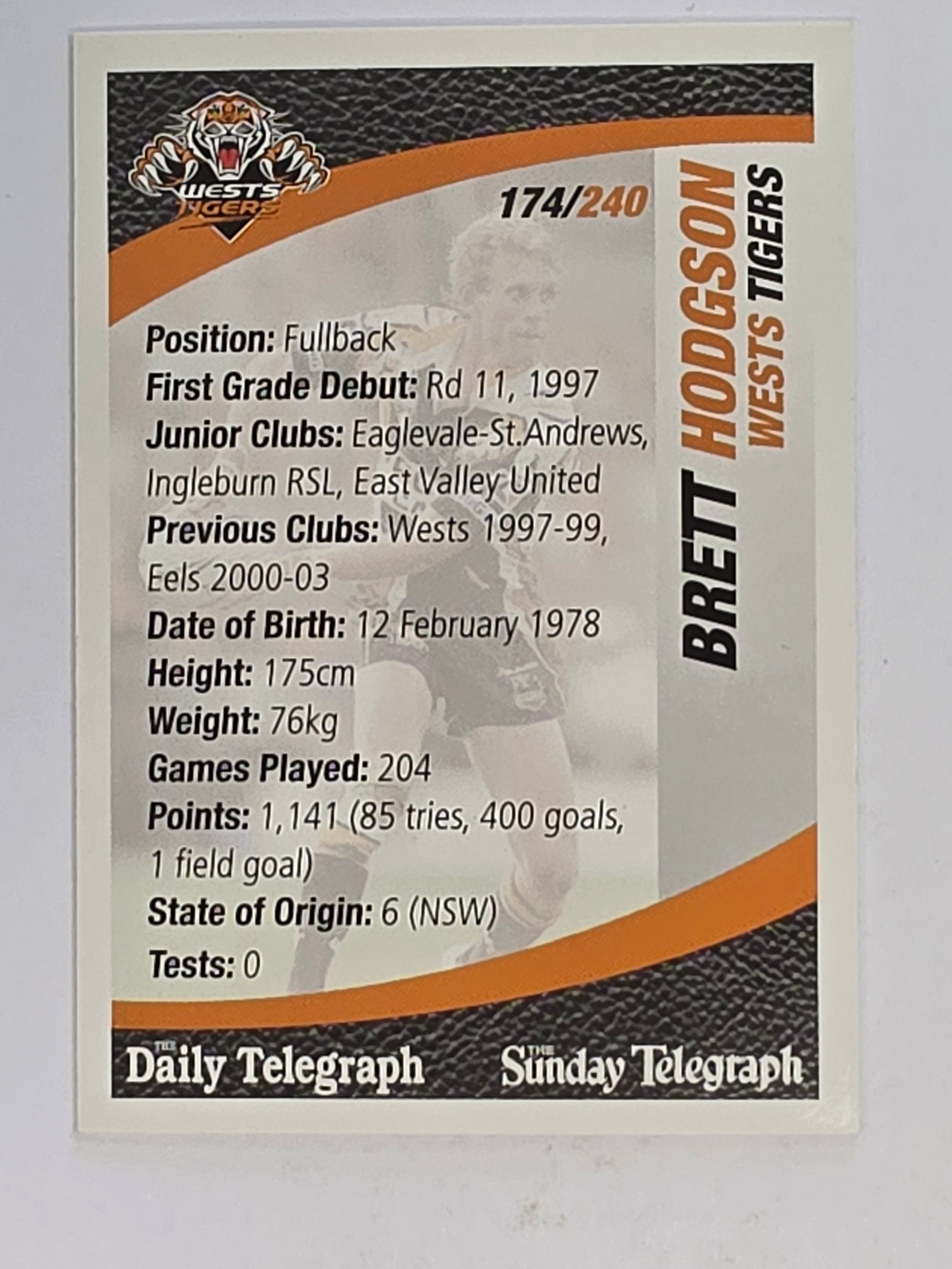 NRL 2008 Daily Telegraph | #174 | Brett Hodgson | Wests Tigers