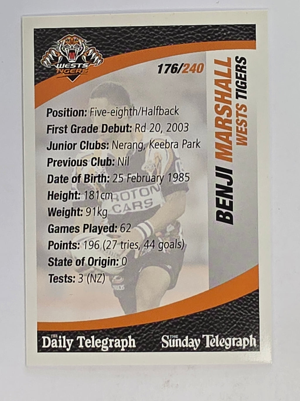 NRL 2008 Daily Telegraph | #176 | Benji Marshall | Wests Tigers