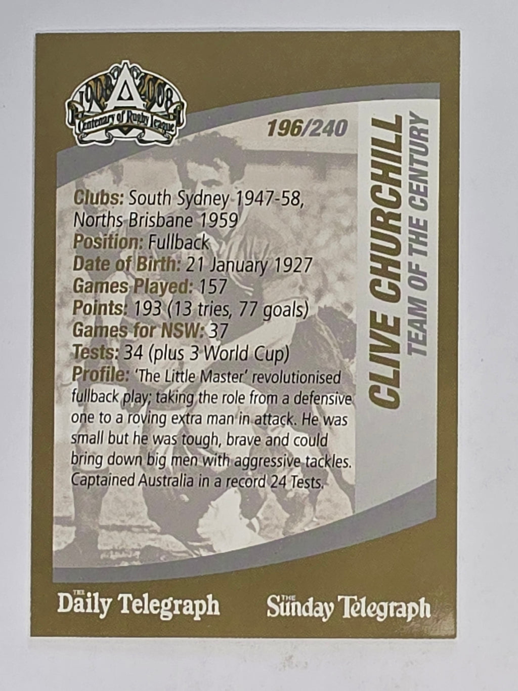 NRL 2008 Daily Telegraph | #196 | Clive Churchill Team of the Century