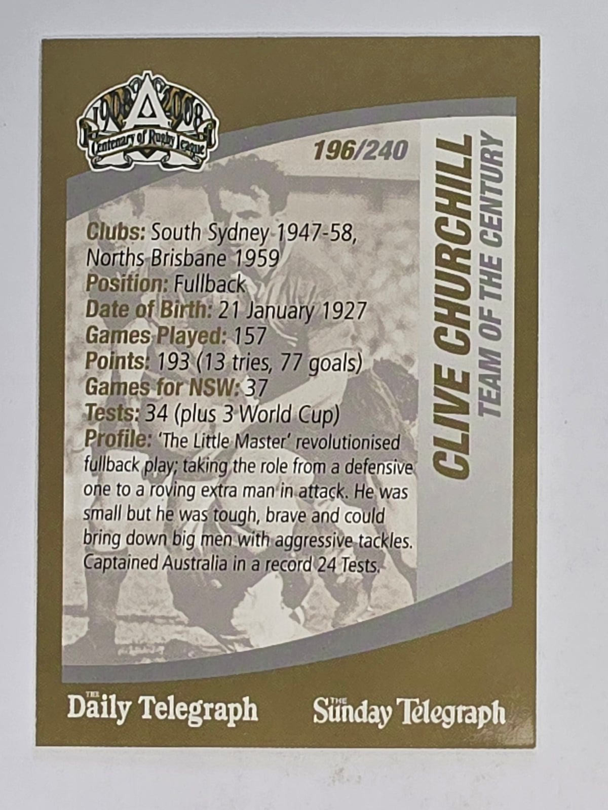NRL 2008 Daily Telegraph | #196 | Clive Churchill Team of the Century