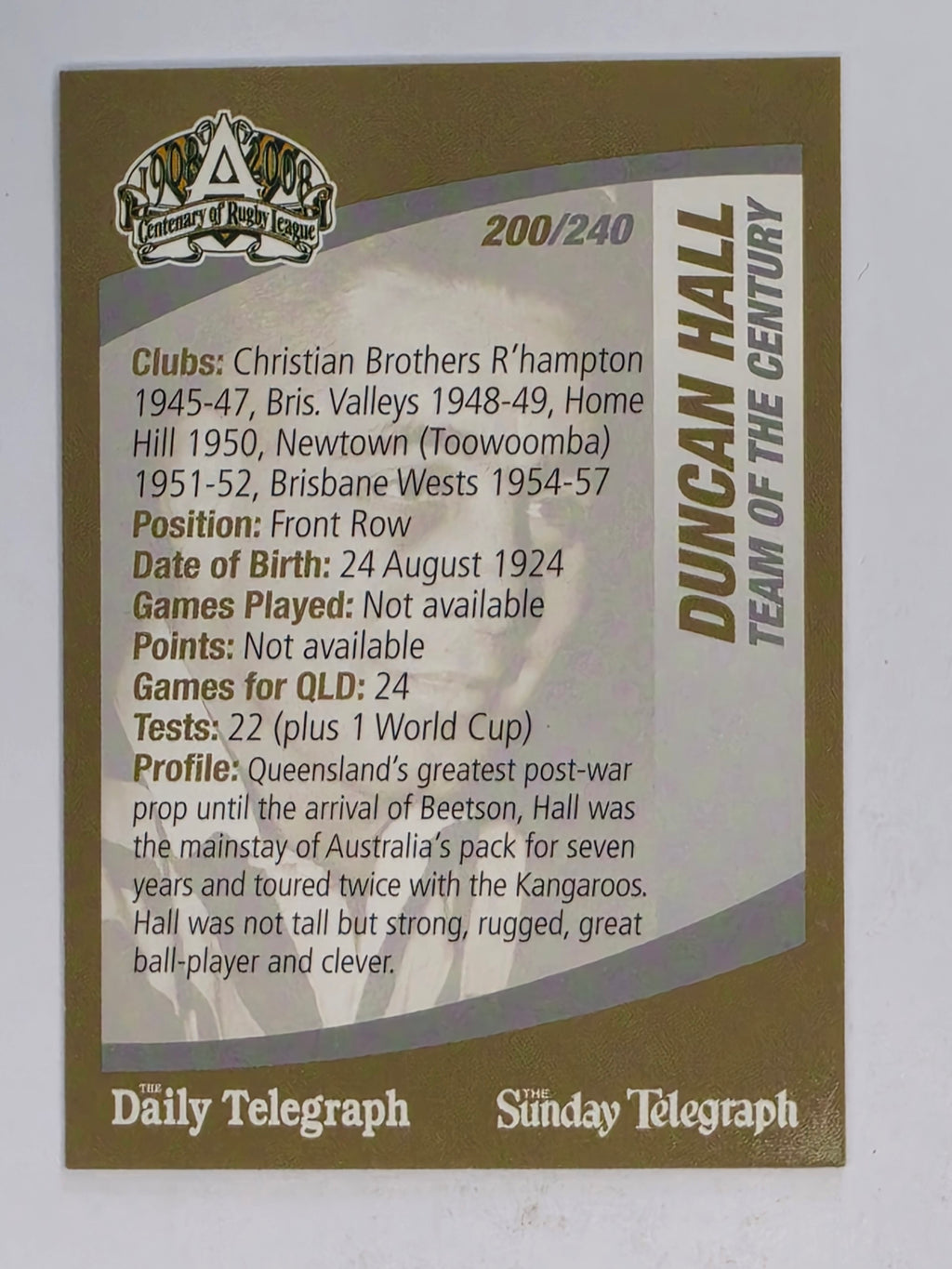 NRL 2008 Daily Telegraph | #200 | Duncan Hall Team of the Century