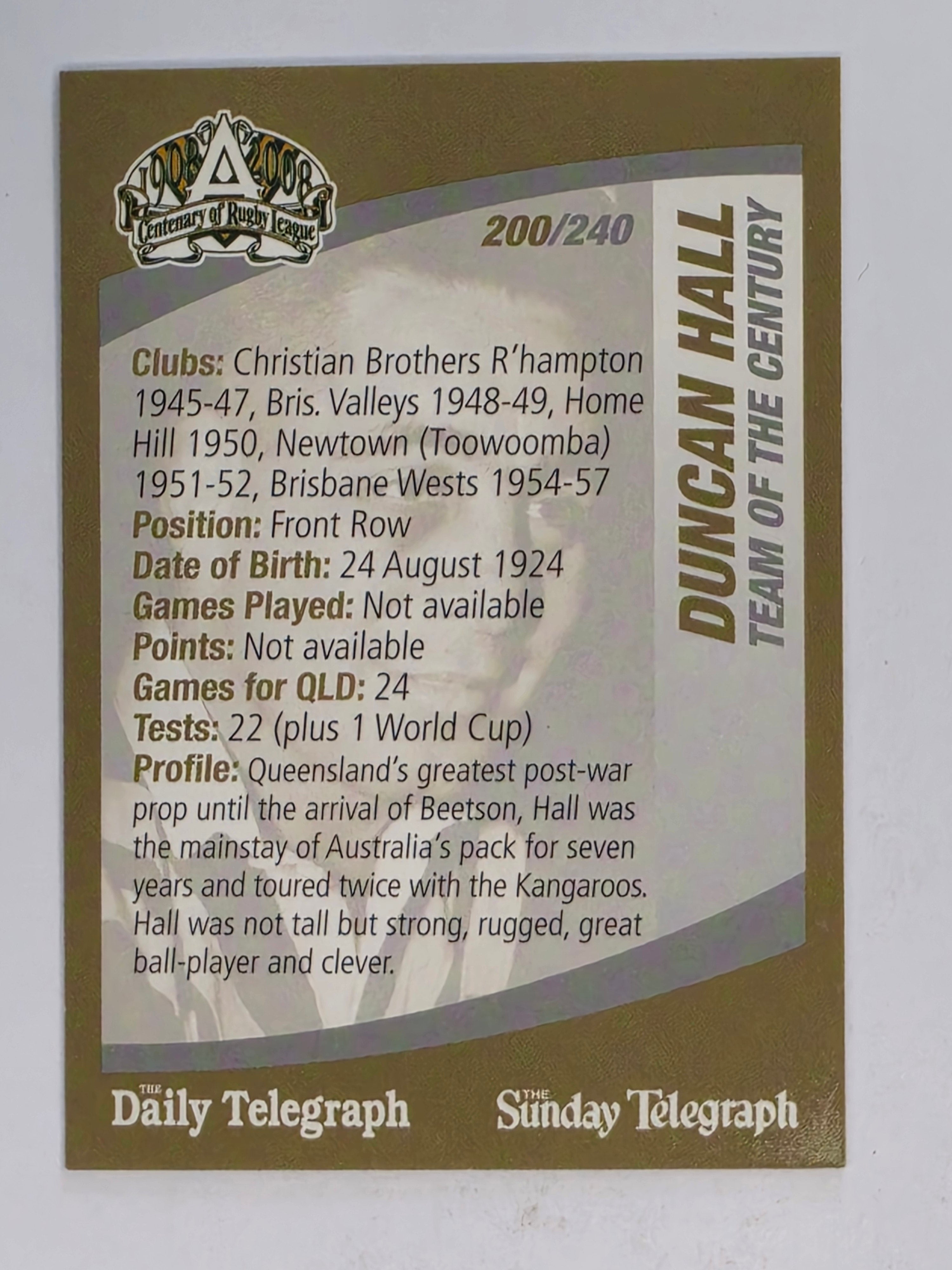 NRL 2008 Daily Telegraph | #200 | Duncan Hall Team of the Century