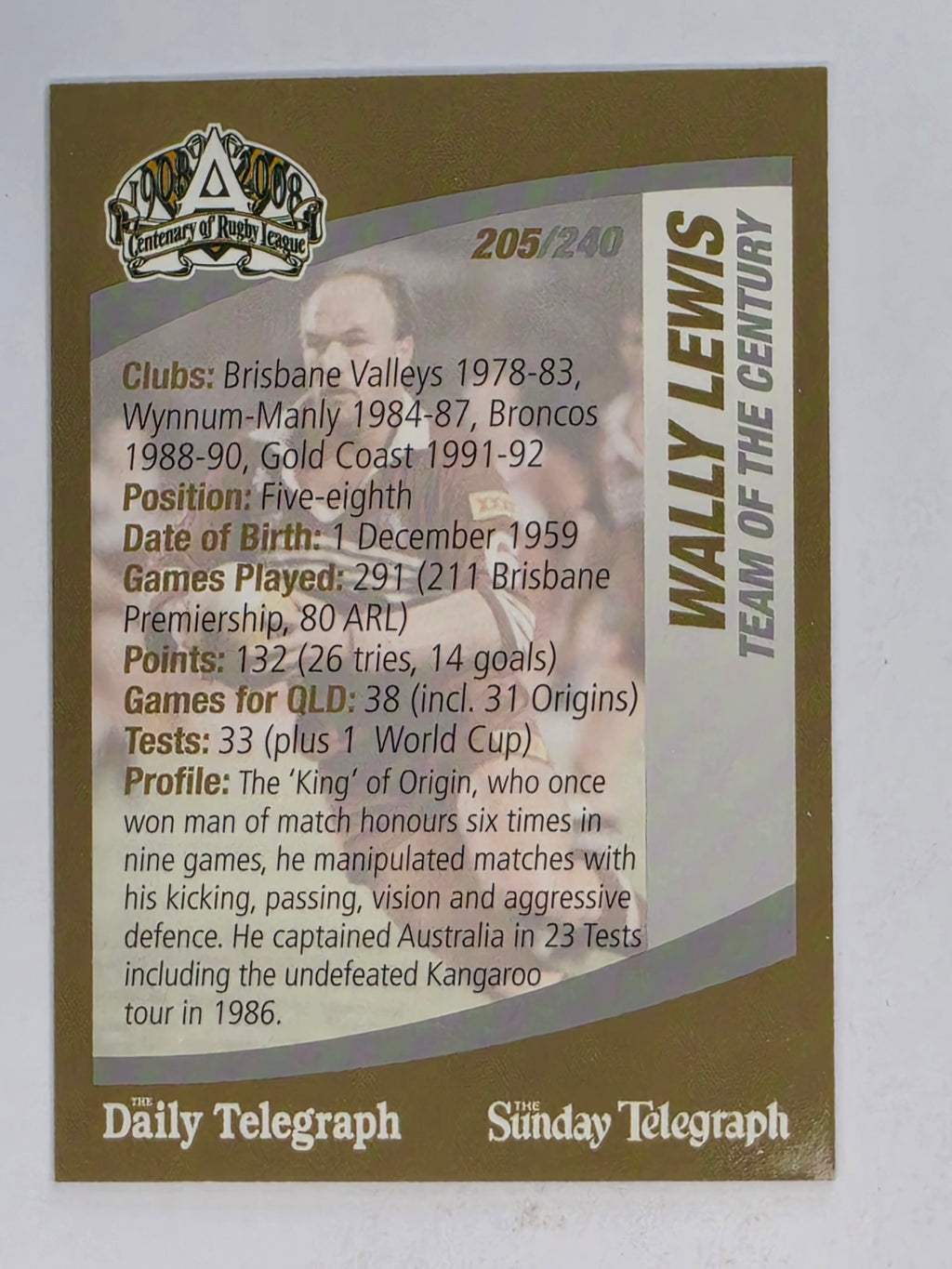 NRL 2008 Daily Telegraph | #205 | Wally Lewis Team of the Century