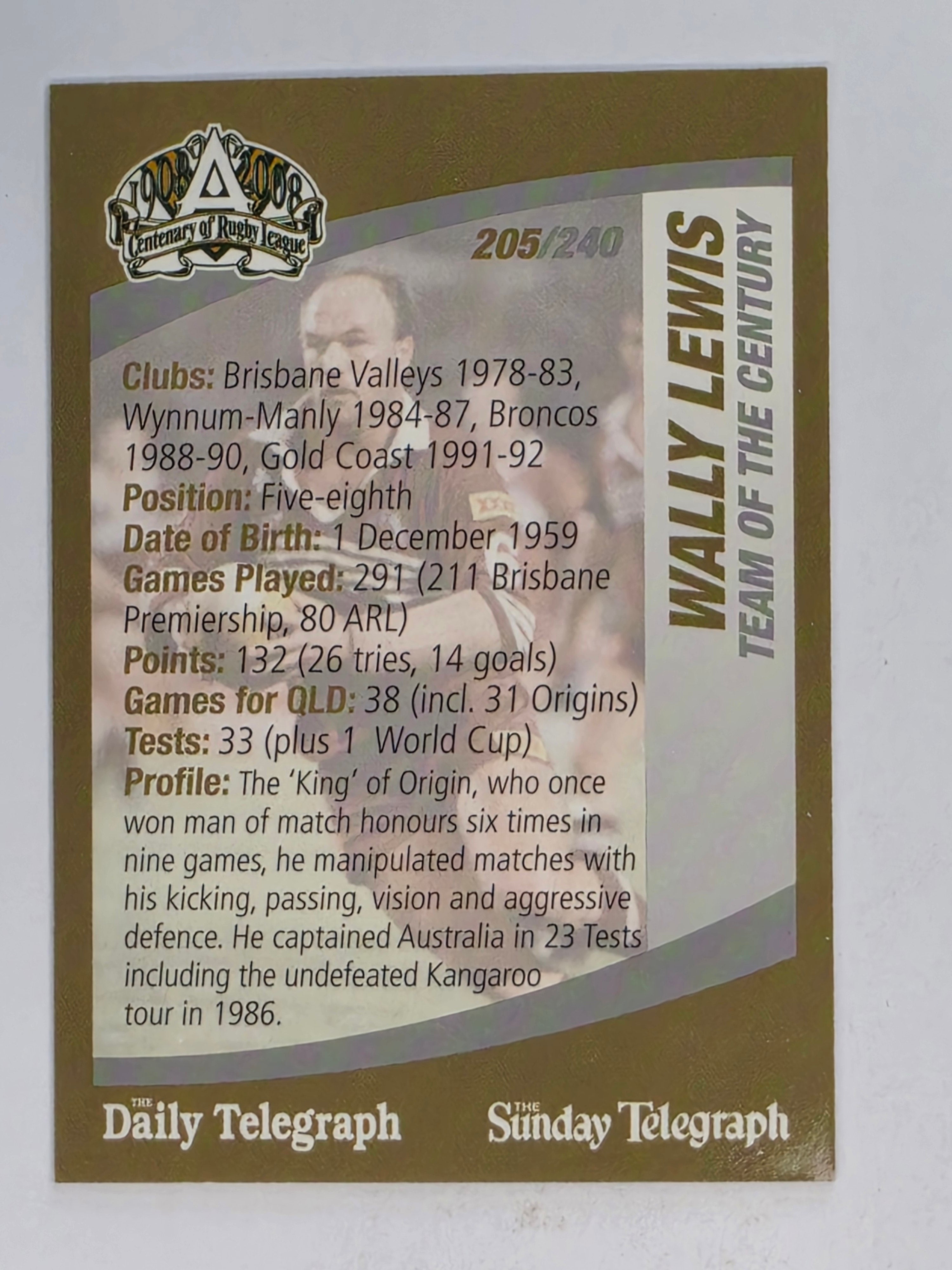 NRL 2008 Daily Telegraph | #205 | Wally Lewis Team of the Century