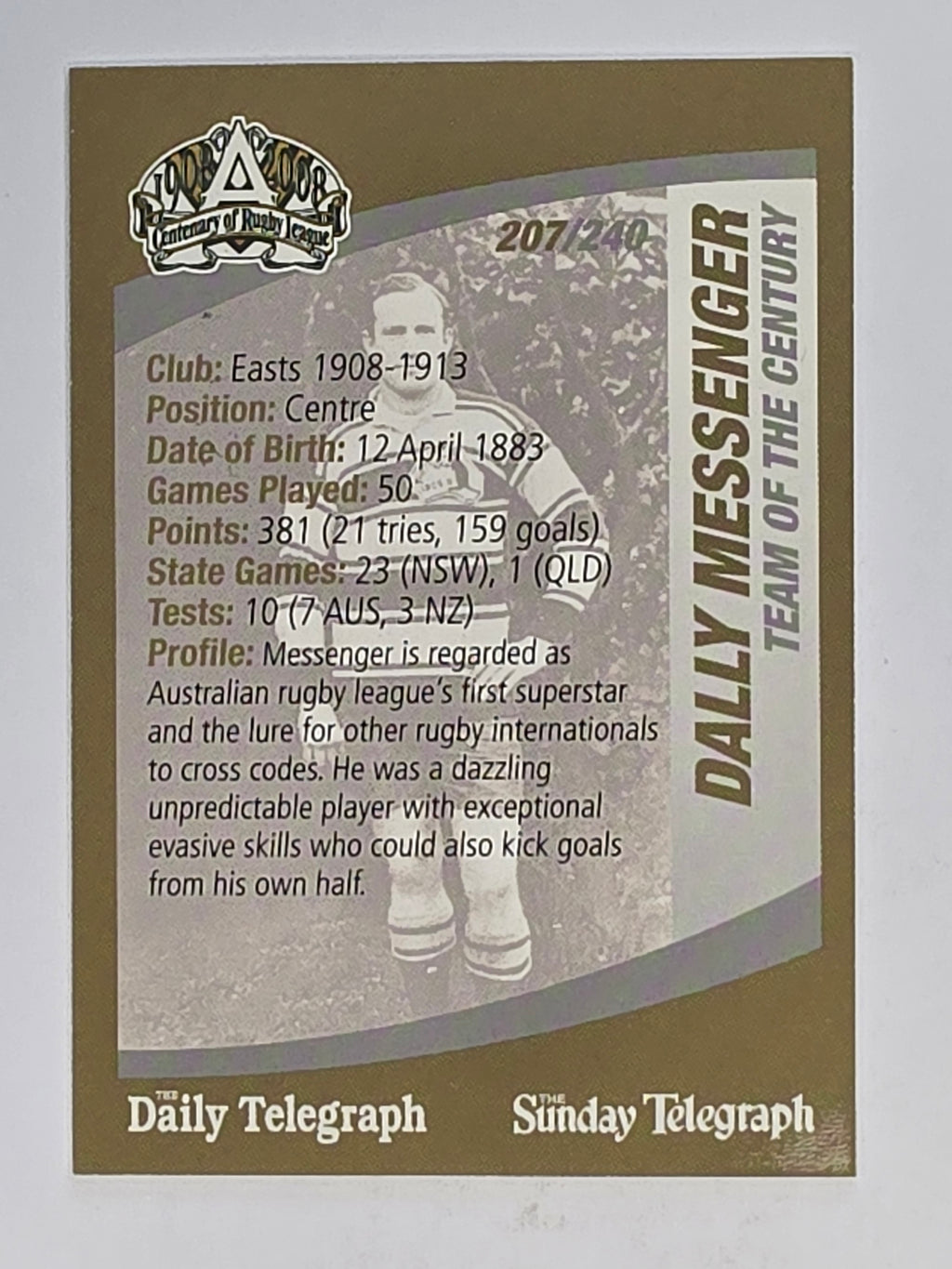 NRL 2008 Daily Telegraph | #207 | Dally Messenger Team of the Century