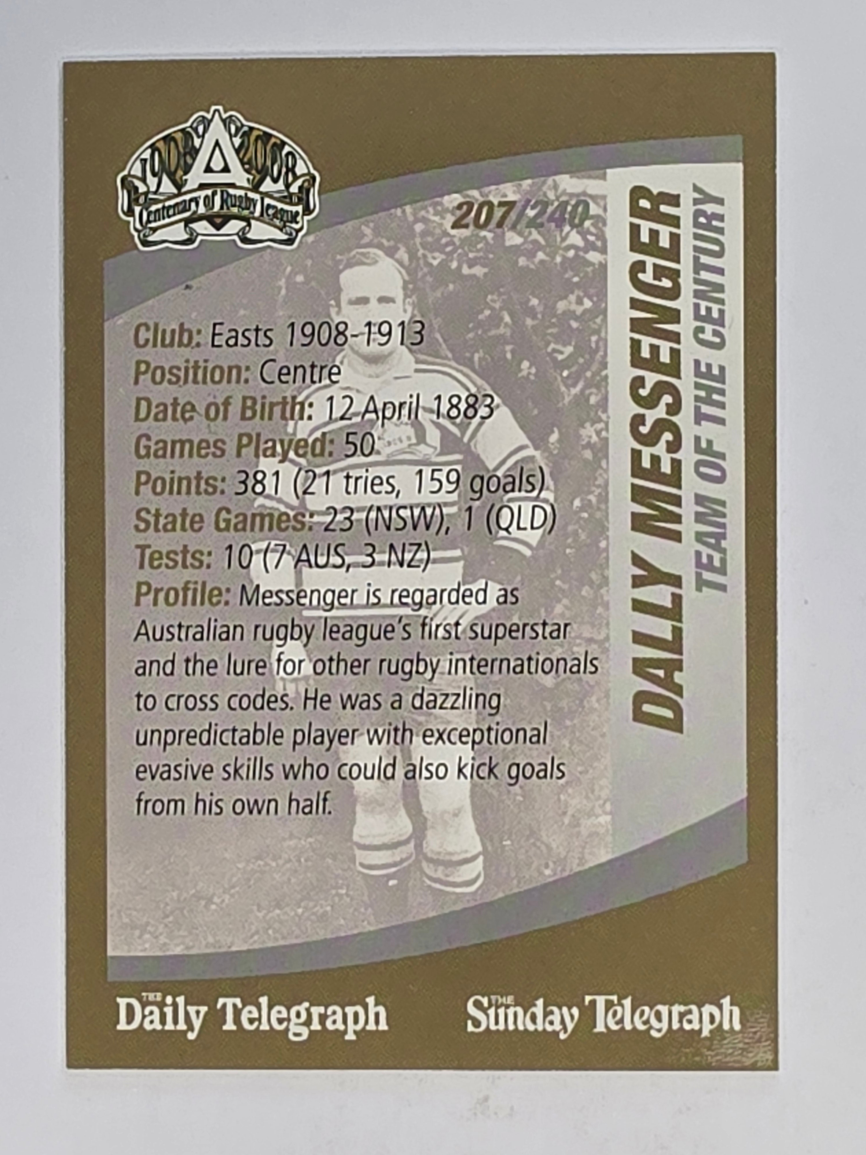 NRL 2008 Daily Telegraph | #207 | Dally Messenger Team of the Century