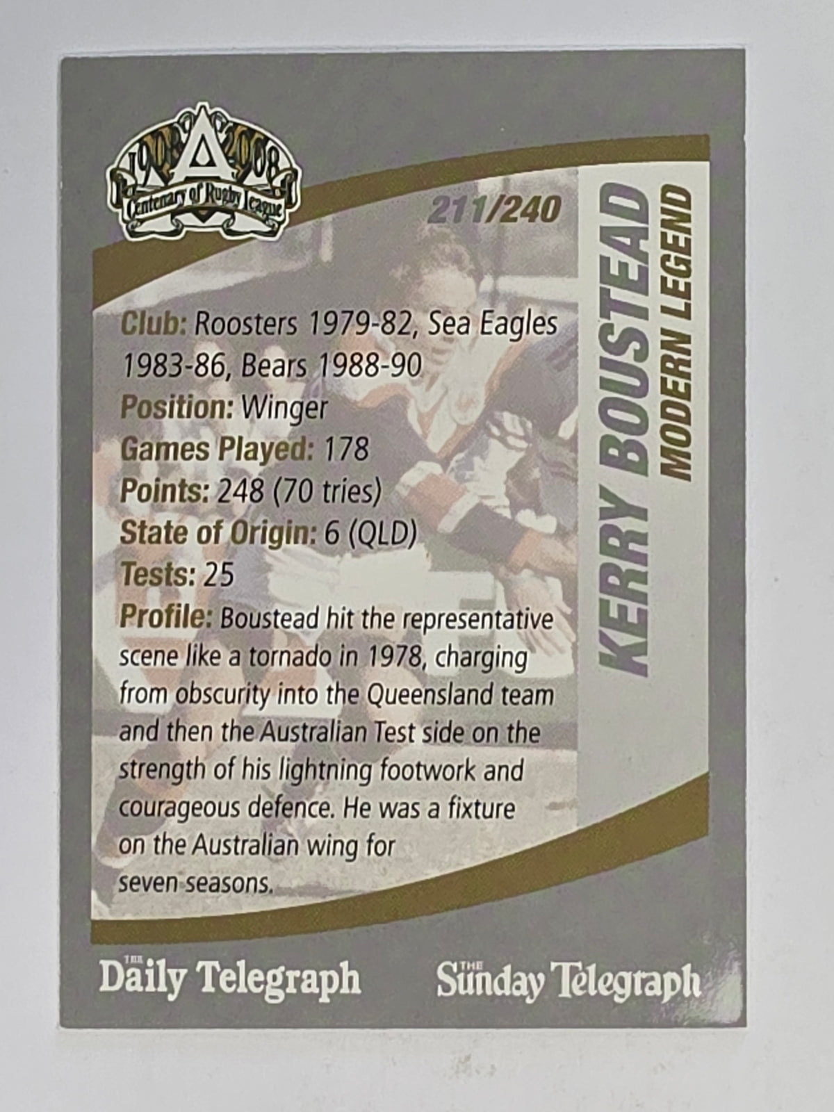 NRL 2008 Daily Telegraph | #211 | Kerry Boustead Modern Legend