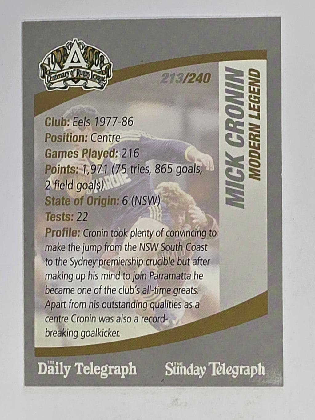 NRL 2008 Daily Telegraph | #213 | Mick Cronin Modern Legend