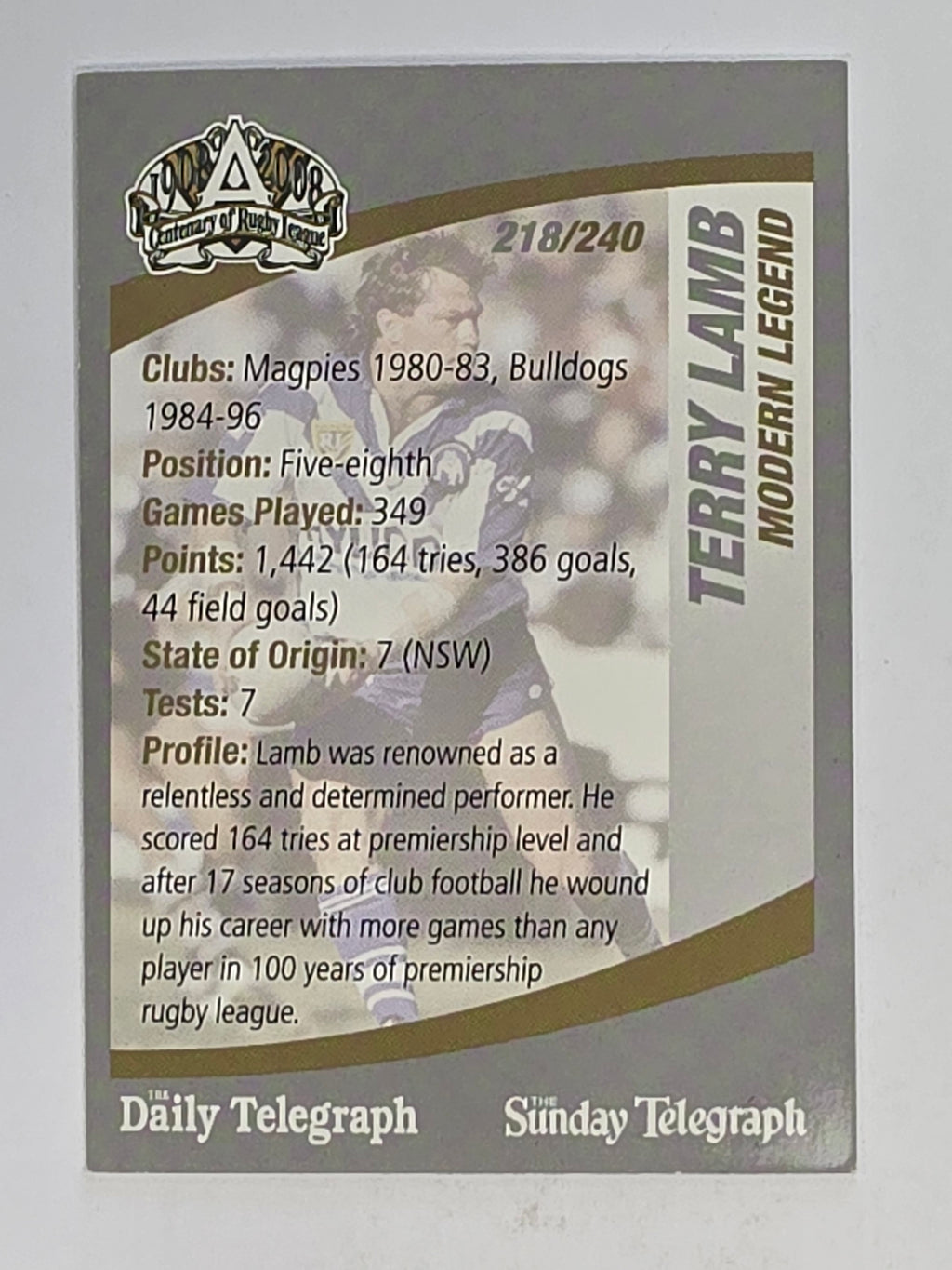 NRL 2008 Daily Telegraph | #218 | Terry Lamb Modern Legend