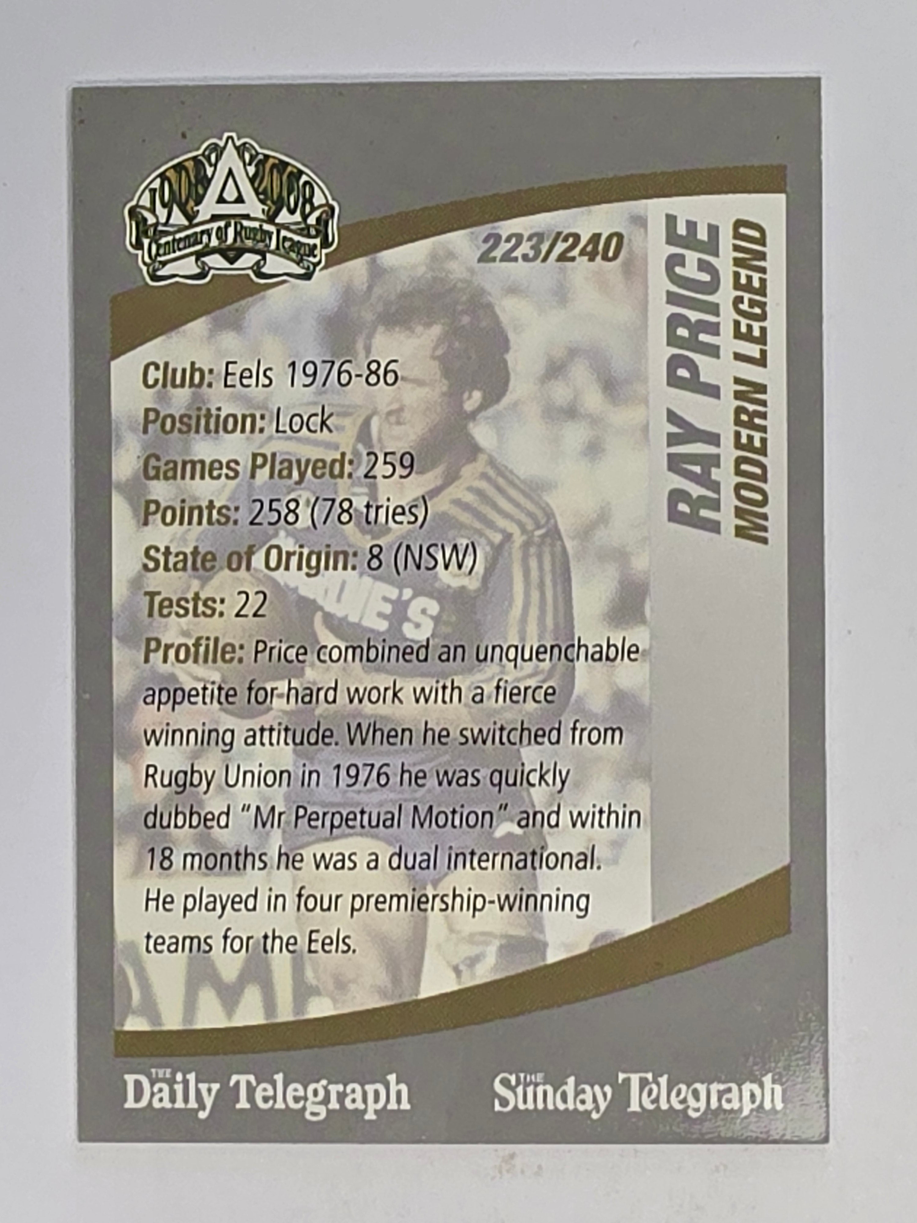 NRL 2008 Daily Telegraph | #223 | Ray Price Modern Legend