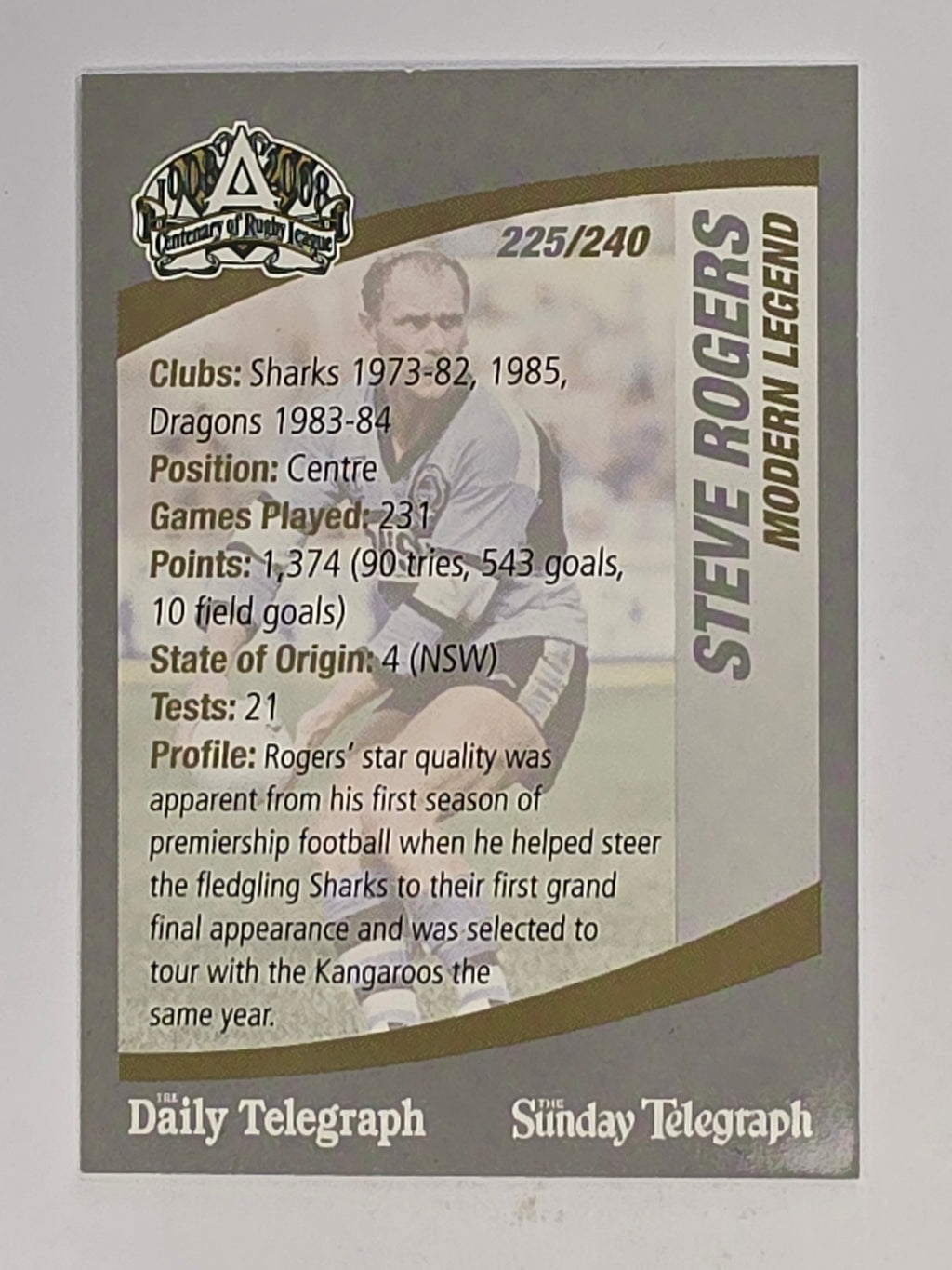 NRL 2008 Daily Telegraph | #225 | Steve Rogers Modern Legend