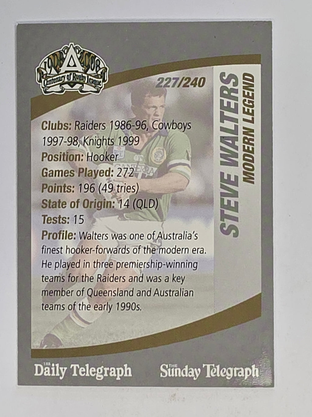 NRL 2008 Daily Telegraph | #227 | Steve Walters Modern Legend